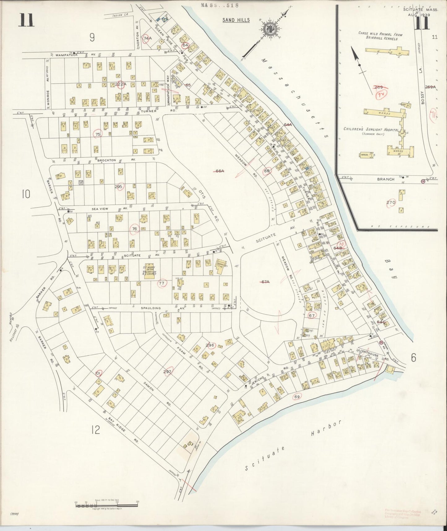 Sanborn Fire Insurance Map from Scituate, Plymouth County, Massachusetts (1944), Sheet #0011 - Historic Sanborn Fire Insurance Map Print, vintage old map wall art, antique decor, genealogy gift, Massachusetts Massachusetts map
