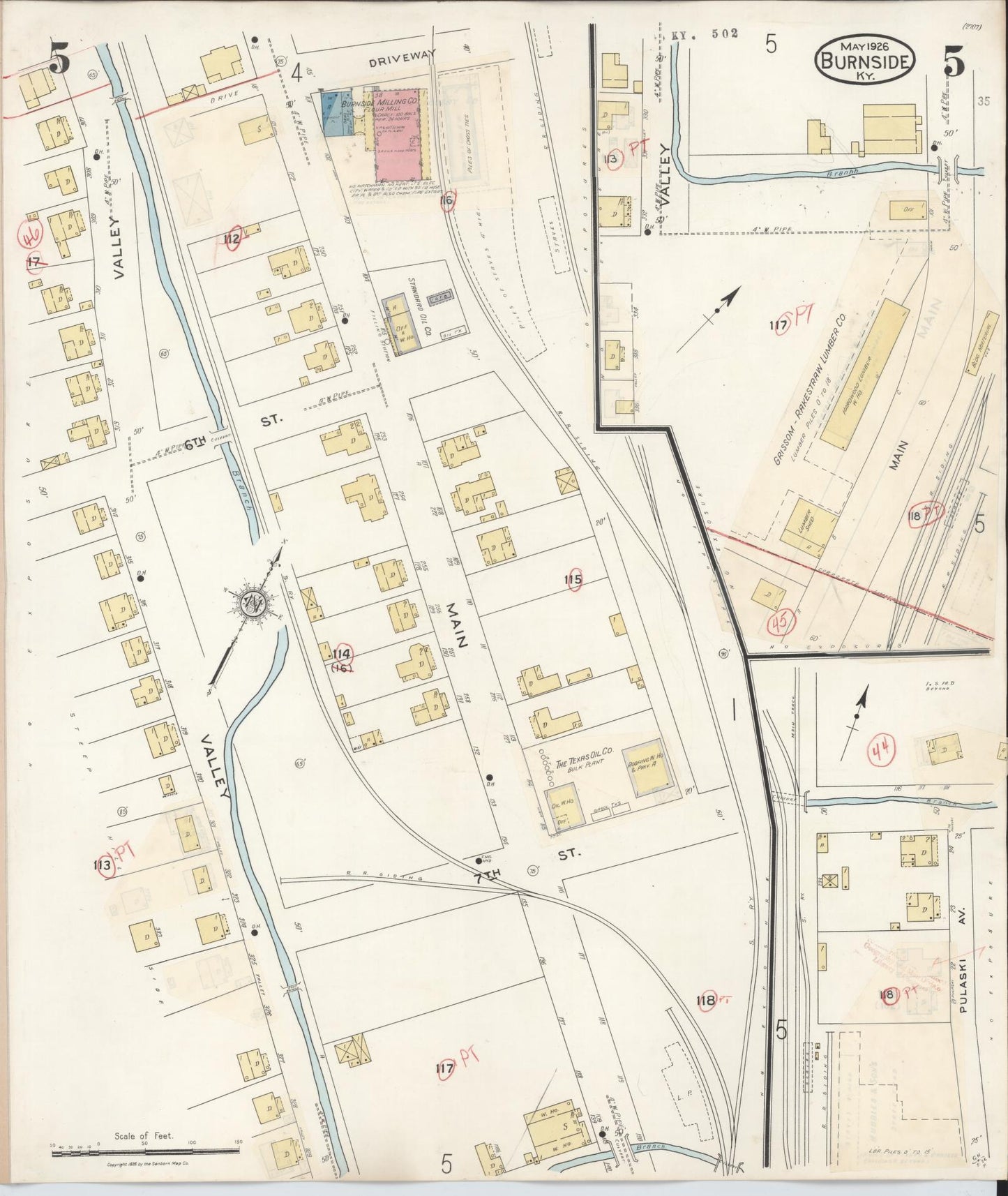 Sanborn Fire Insurance Map from Burnside, Pulaski County, Kentucky (1940), Sheet #0005 - Historic Sanborn Fire Insurance Map Print, vintage old map wall art, antique decor, genealogy gift, Kentucky Kentucky map