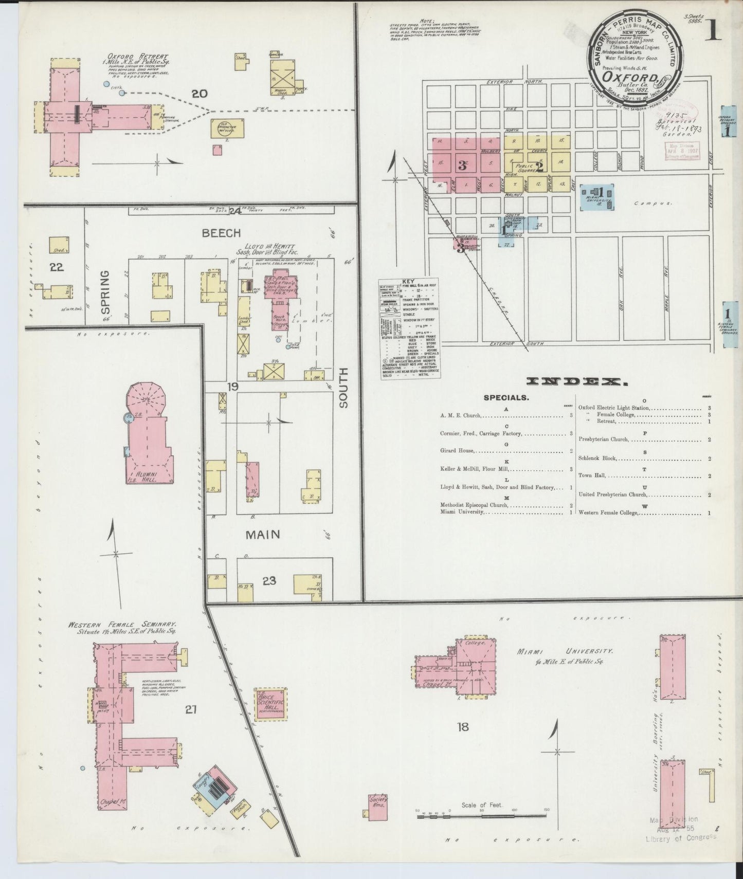 Sanborn Fire Insurance Map from Oxford, Butler County, Ohio (1892), Sheet #0001 - Historic Sanborn Fire Insurance Map Print, vintage old map wall art, antique decor, genealogy gift, Ohio Ohio map