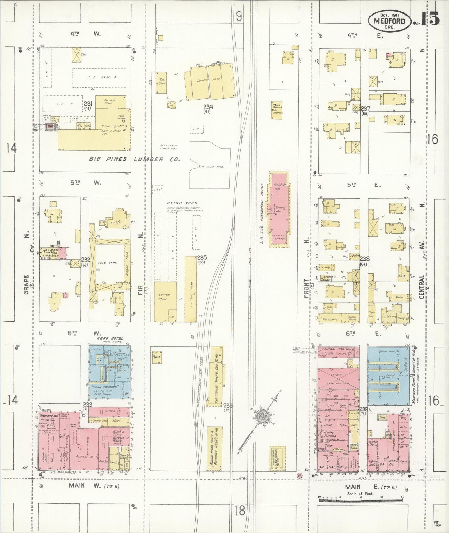 Sanborn Fire Insurance Map from Medford, Jackson County, Oregon (1911), Sheet #0015 - Historic Sanborn Fire Insurance Map Print, vintage old map wall art, antique decor, genealogy gift, Oregon Oregon map
