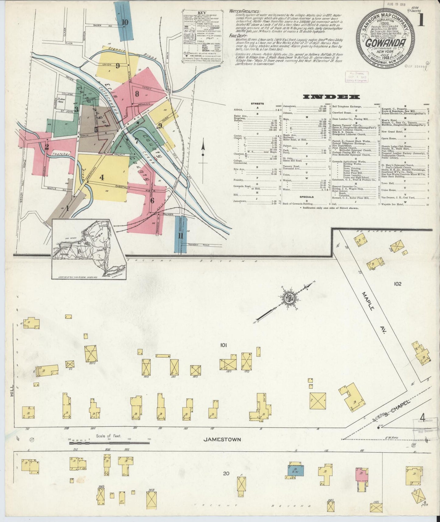 Sanborn Fire Insurance Map from Gowanda, Cattaraugus And Erie Counties, New York. (1913) – Historic Sanborn Fire Insurance Map Print