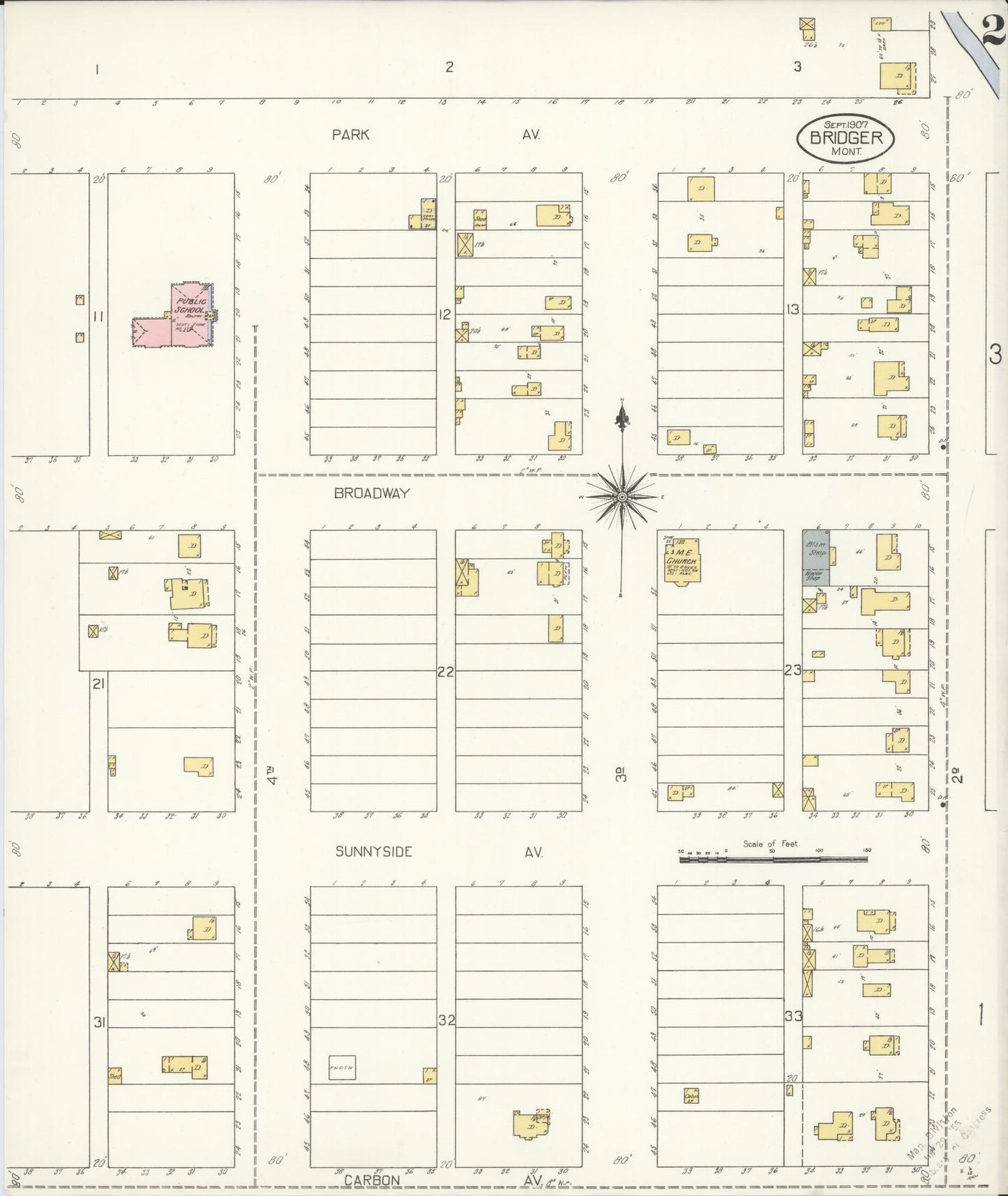 Sanborn Fire Insurance Map from Bridger, Carbon County, Montana (1907), Sheet #0002 - Historic Sanborn Fire Insurance Map Print, vintage old map wall art, antique decor, genealogy gift, Montana Montana map
