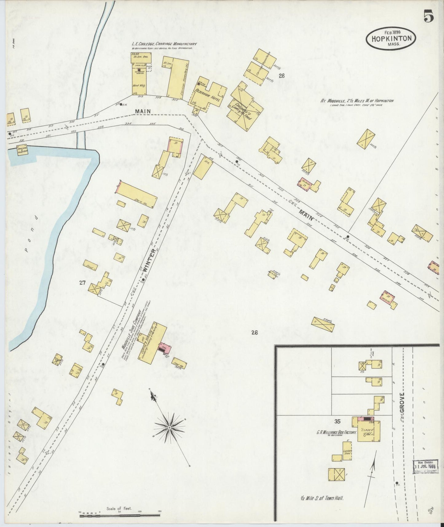 Sanborn Fire Insurance Map from Hopkinton, Middlesex County, Massachusetts (1899), Sheet #0005 - Complete Map Set gallery image, historic Sanborn map, vintage wall art, Massachusetts Massachusetts