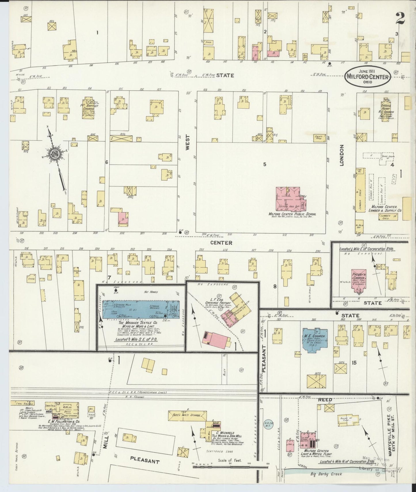 Sanborn Fire Insurance Map from Milford Center, Union County, Ohio (1911), Sheet #0002 - Complete Map Set gallery image, historic Sanborn map, vintage wall art, Ohio Ohio