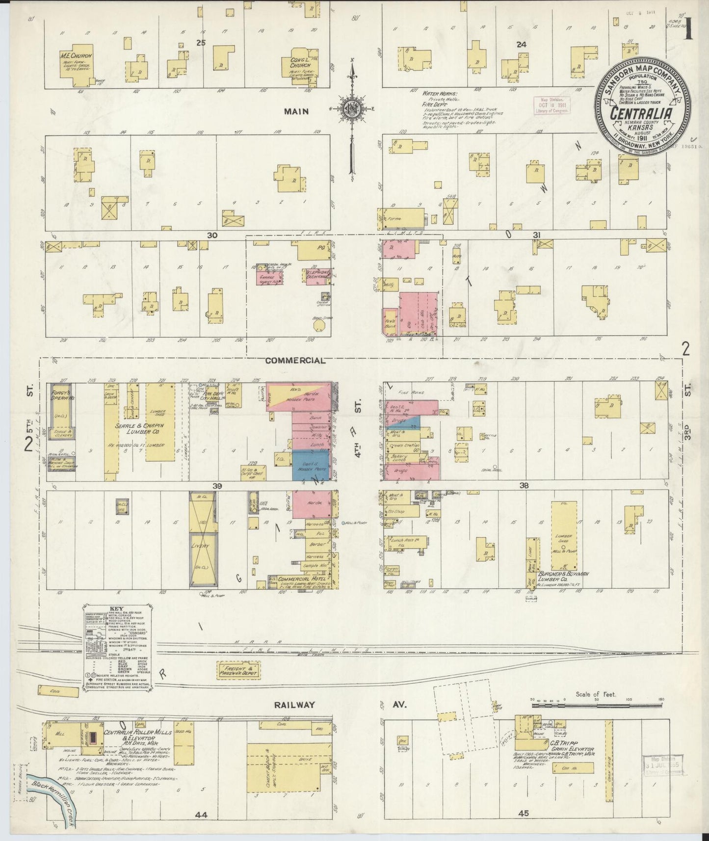 Sanborn Fire Insurance Map from Centralia, Nemaba County, Kansas (1911), Sheet #0001 - Historic Sanborn Fire Insurance Map Print, vintage old map wall art, antique decor, genealogy gift, Kansas Kansas map