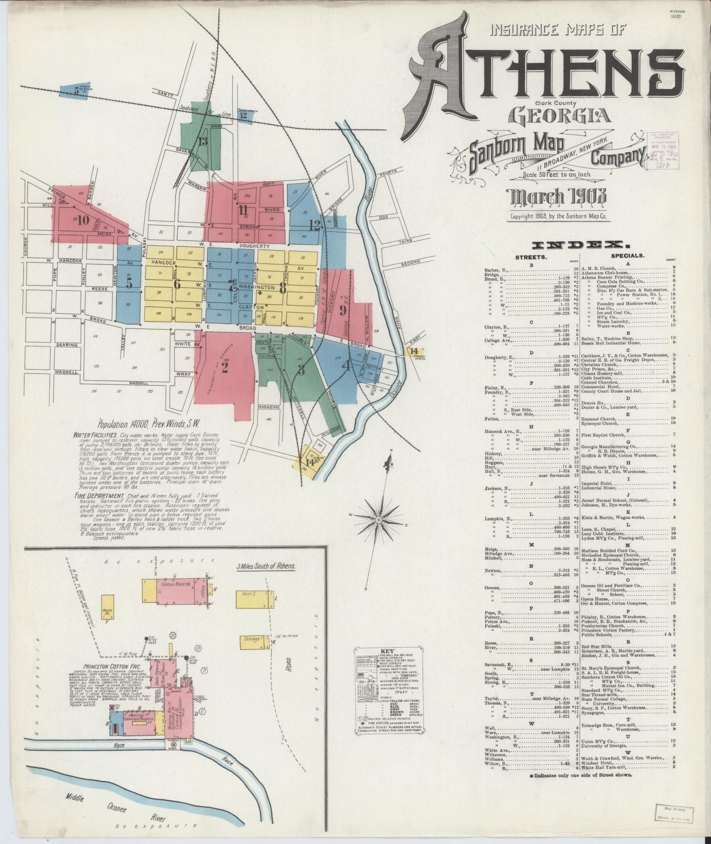 Sanborn Fire Insurance Map from Athens, Clarke County, Georgia (1903), Sheet #0001 - Historic Sanborn Fire Insurance Map Print, vintage old map wall art, antique decor, genealogy gift, Georgia Georgia map
