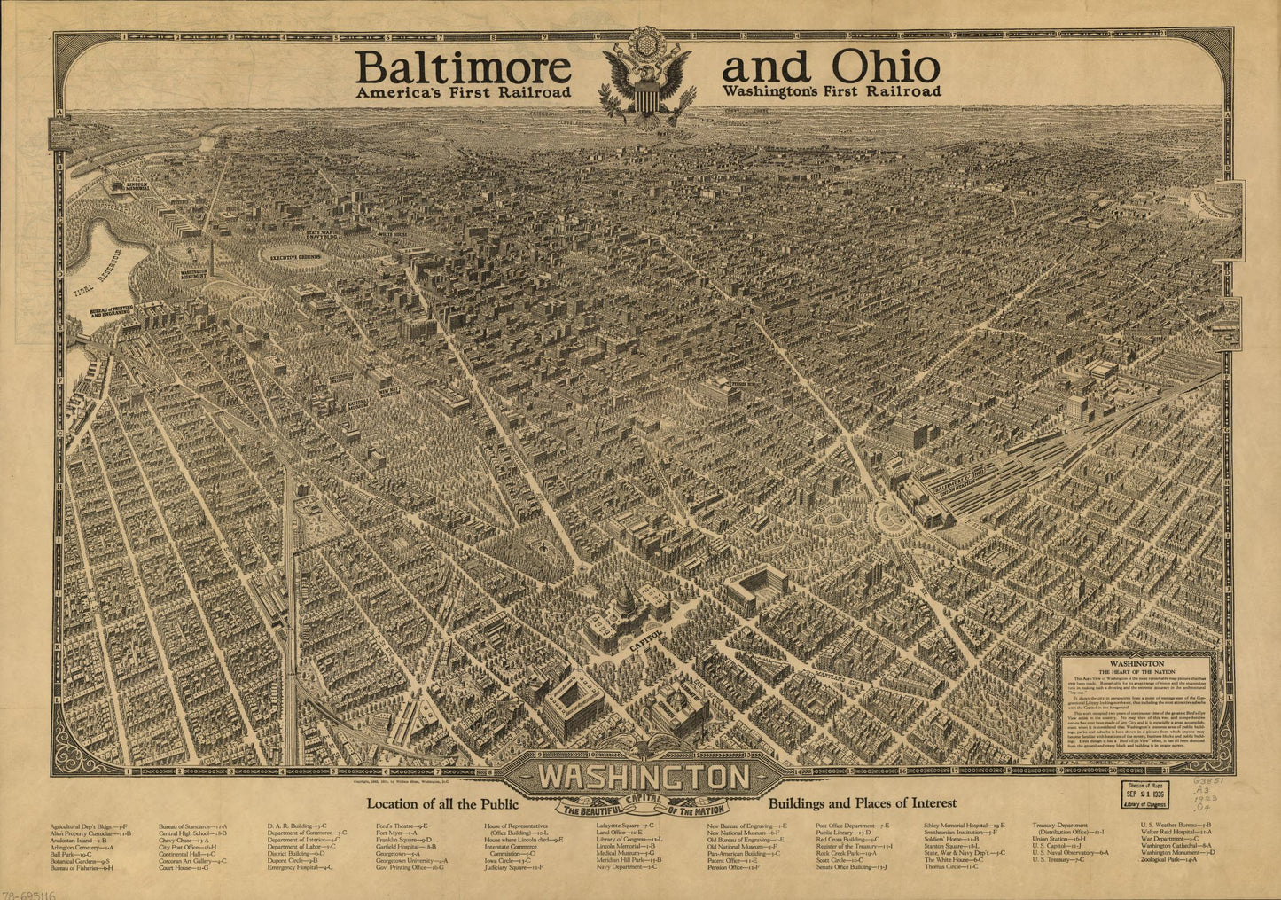 Washington, the beautiful capital of the nation (1923) – Historic Bird’s-Eye View Panorama Print