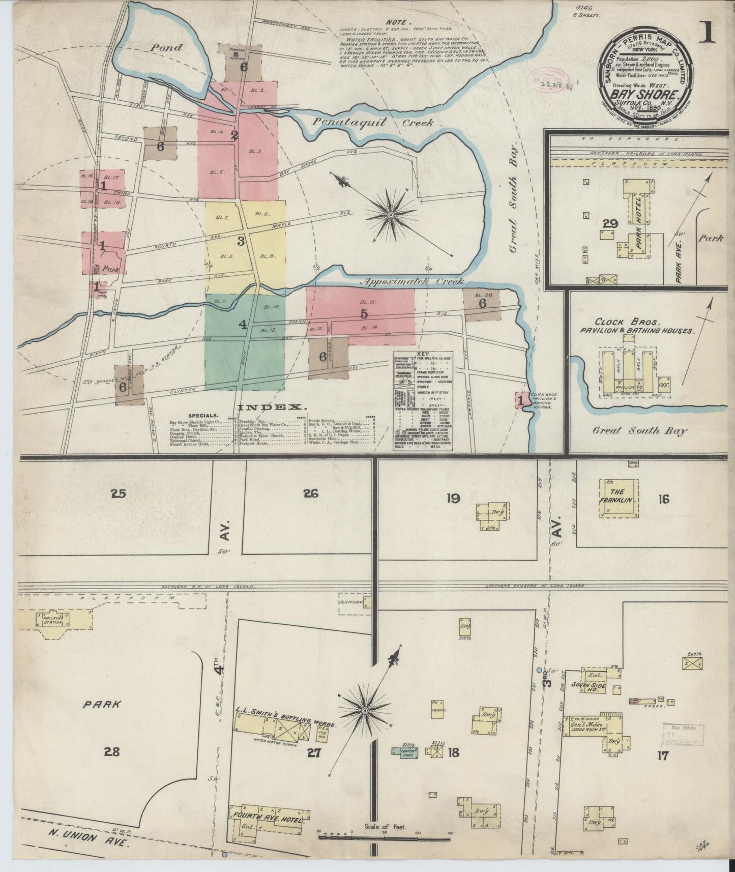 Sanborn Fire Insurance Map from Bay Shore, Suffolk County, New York. (1890) – Historic Sanborn Fire Insurance Map Print