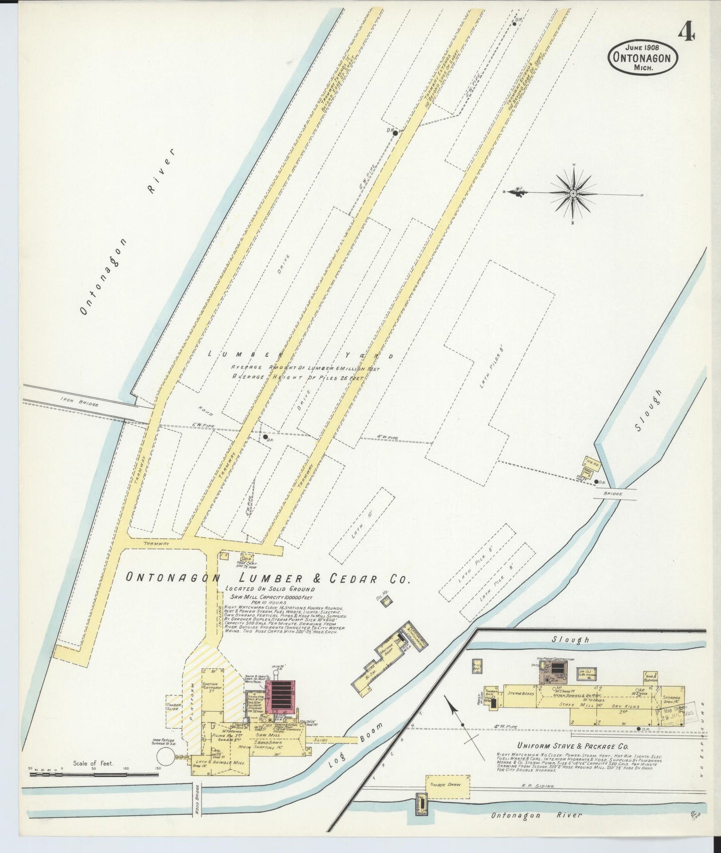 Sanborn Fire Insurance Map from Ontonagon, Ontonagon County, Michigan (1908), Sheet #0004 - Complete Map Set gallery image, historic Sanborn map, vintage wall art, Michigan Michigan