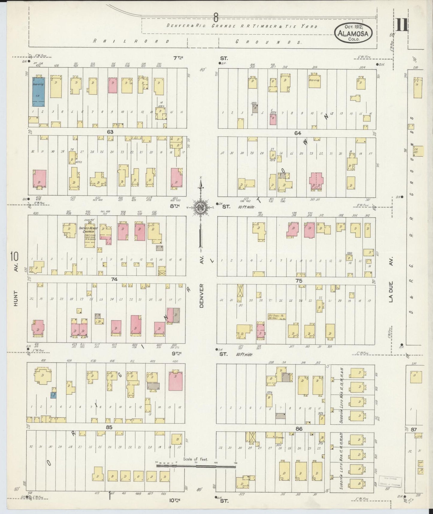 Sanborn Fire Insurance Map from Alamosa, Alamosa County, Colorado (1912), Sheet #0011 - Complete Map Set gallery image, historic Sanborn map, vintage wall art, Colorado Colorado