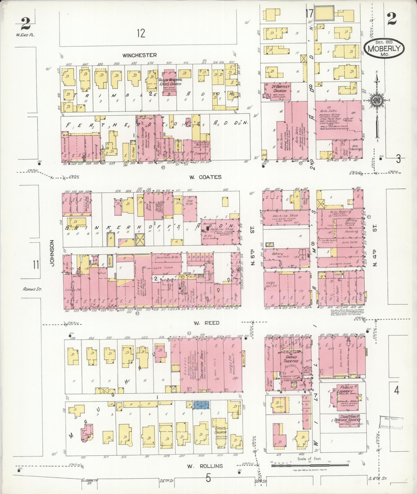 Sanborn Fire Insurance Map from Moberly, Randolph County, Missouri (1923), Sheet #0002 - Historic Sanborn Fire Insurance Map Print, vintage old map wall art, antique decor, genealogy gift, Missouri Missouri map