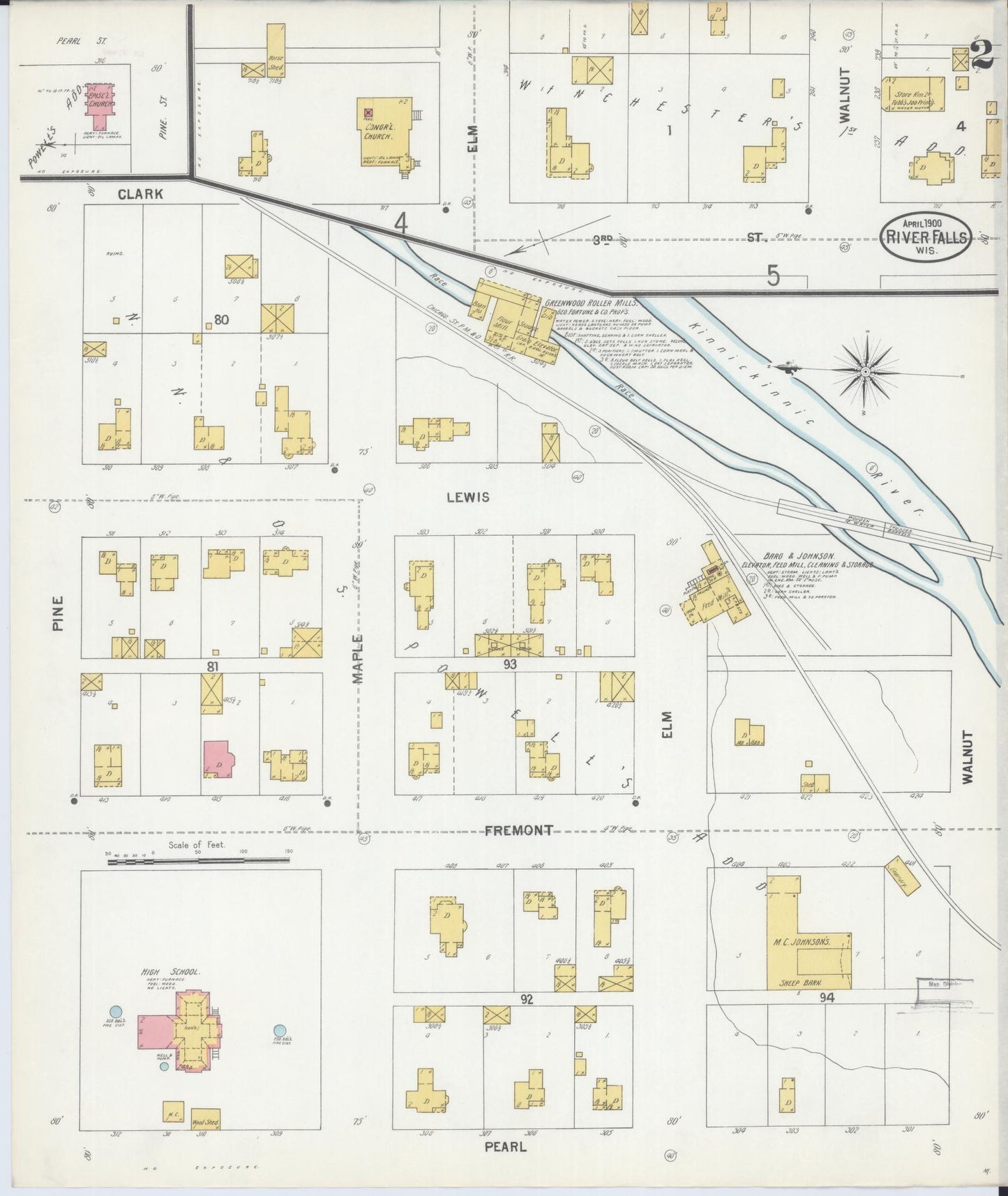 Sanborn Fire Insurance Map from River Falls, St. Croix and Pierce Counties, Wisconsin (1900), Sheet #0002 - Historic Sanborn Fire Insurance Map Print, vintage old map wall art, antique decor, genealogy gift, Wisconsin Wisconsin map