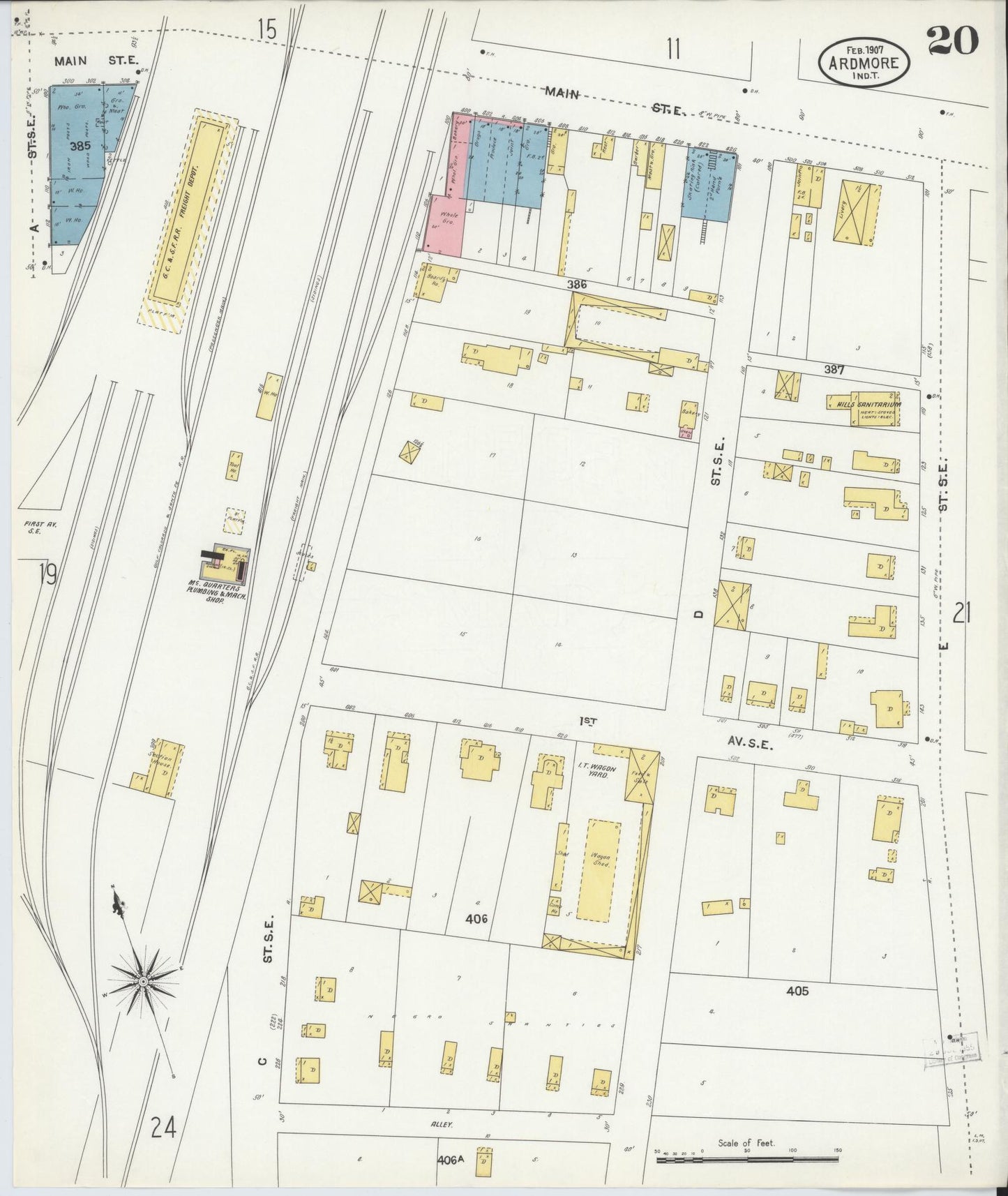 Sanborn Fire Insurance Map from Ardmore, Carter County, Oklahoma (1907), Sheet #0020 - Historic Sanborn Fire Insurance Map Print, vintage old map wall art, antique decor, genealogy gift, Oklahoma Oklahoma map