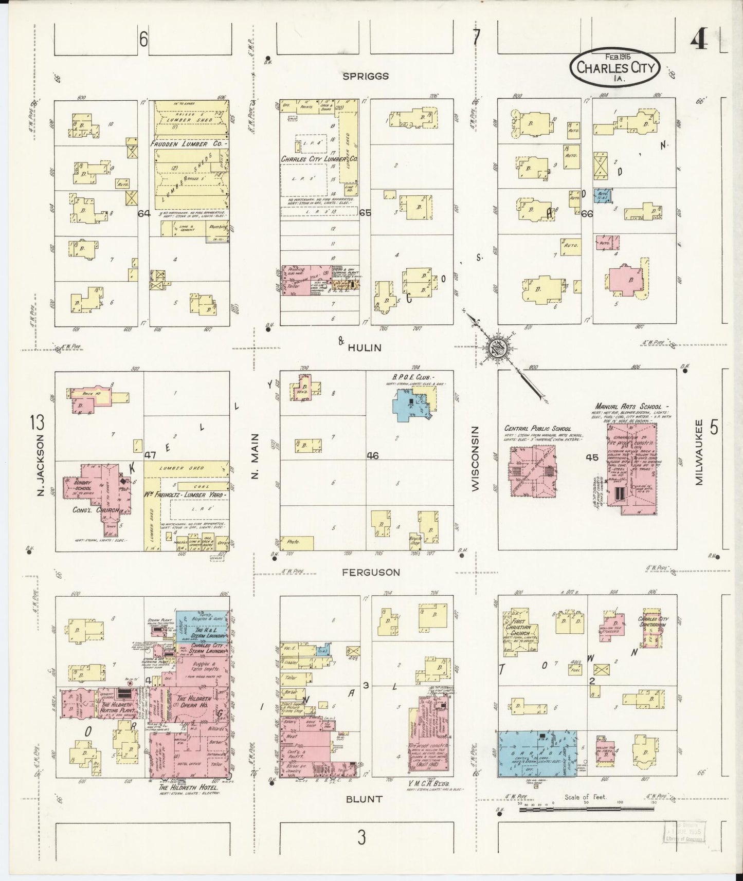 Sanborn Fire Insurance Map from Charles City, Floyd County, Iowa (1915), Sheet #0004 - Historic Sanborn Fire Insurance Map Print, vintage old map wall art