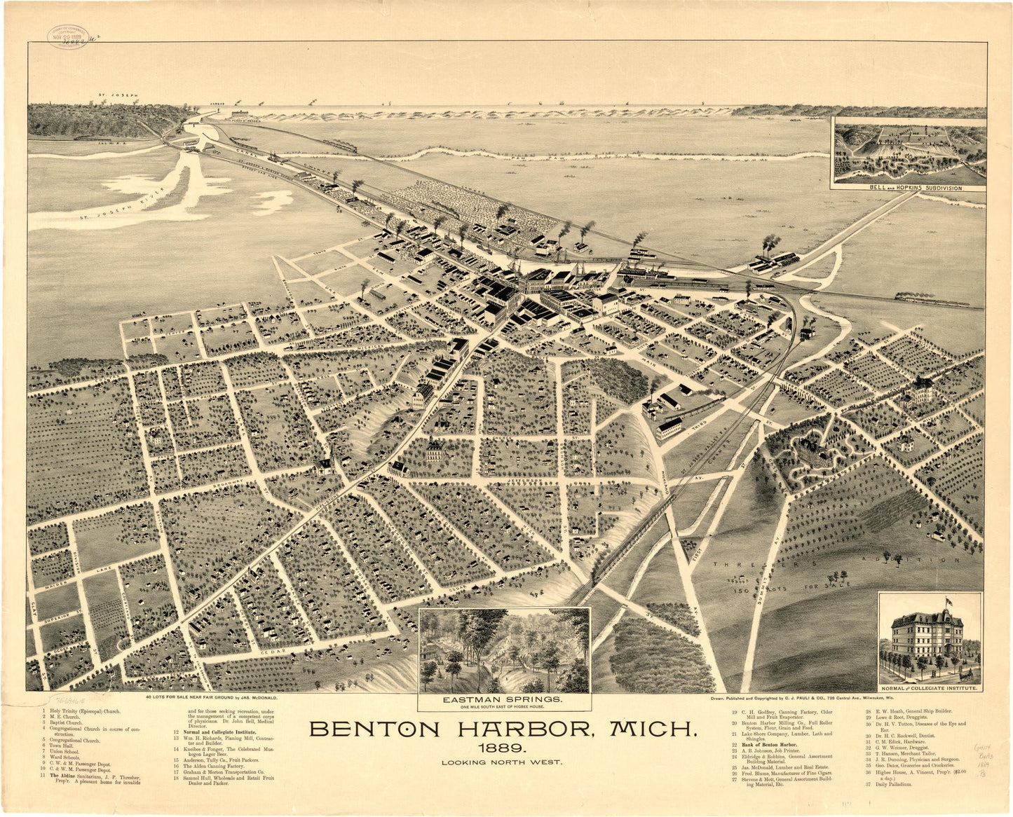 Benton Harbor, Mich. 1889. (1889) – Historic Bird’s-Eye View Panorama Print