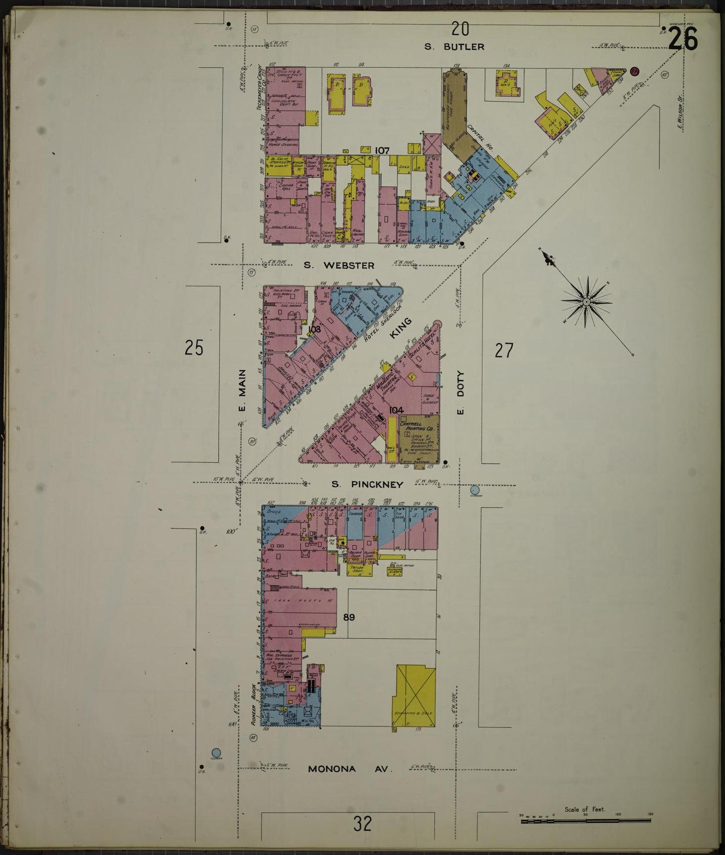 Sanborn Fire Insurance Map from Madison, Dane County, Wisconsin (1908), Sheet #0026 - Historic Sanborn Fire Insurance Map Print, vintage old map wall art, antique decor, genealogy gift, Wisconsin Wisconsin map
