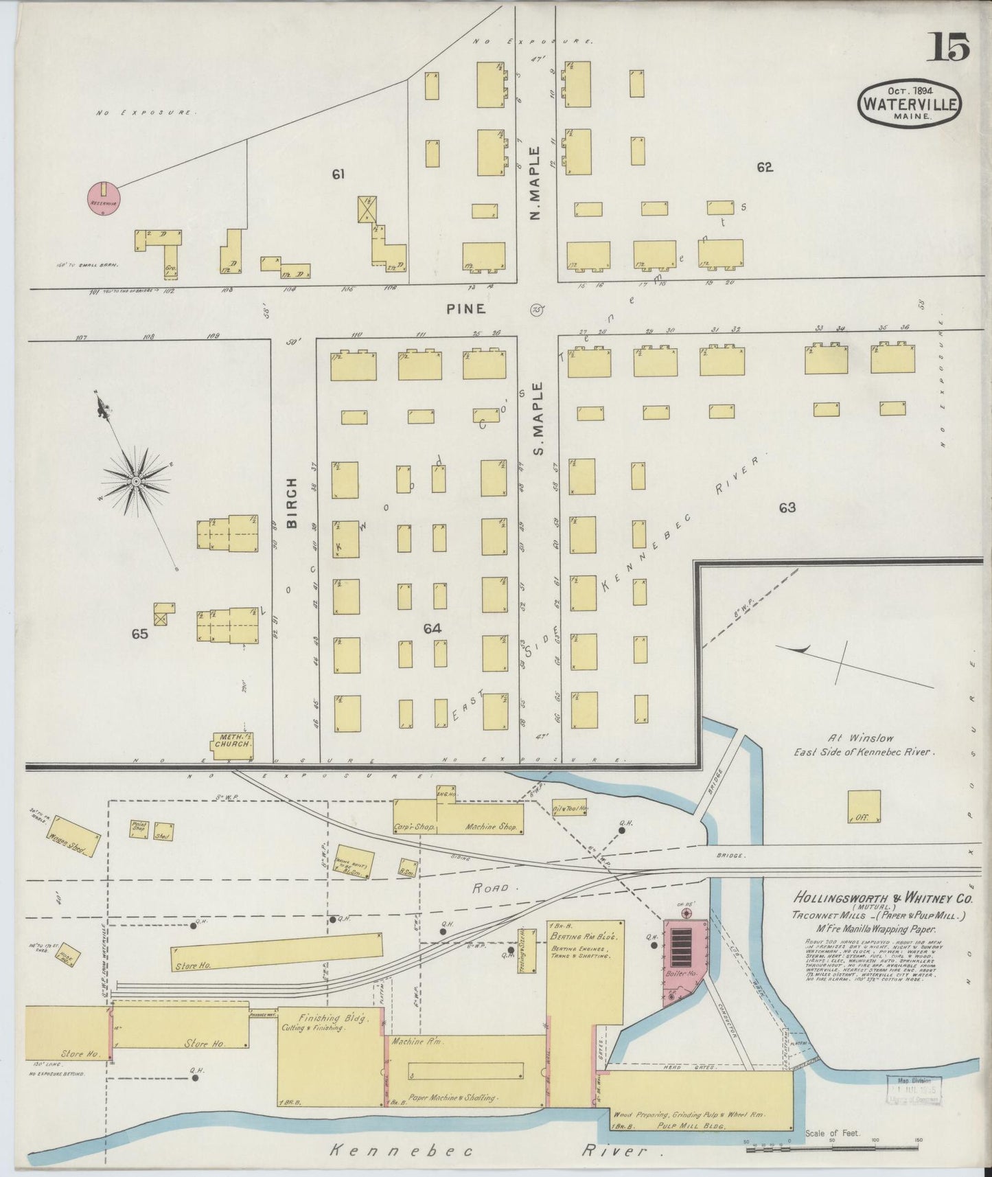 Sanborn Fire Insurance Map from Waterville, Kennebec County, Maine (1894), Sheet #0015 - Complete Map Set gallery image, historic Sanborn map, vintage wall art, Maine Maine