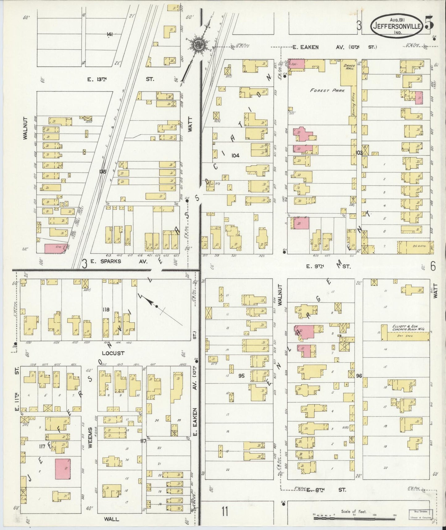 Sanborn Fire Insurance Map from Jeffersonville, Clark County, Indiana (1911), Sheet #0005 - Historic Sanborn Fire Insurance Map Print, vintage old map wall art, antique decor, genealogy gift, Indiana Indiana map