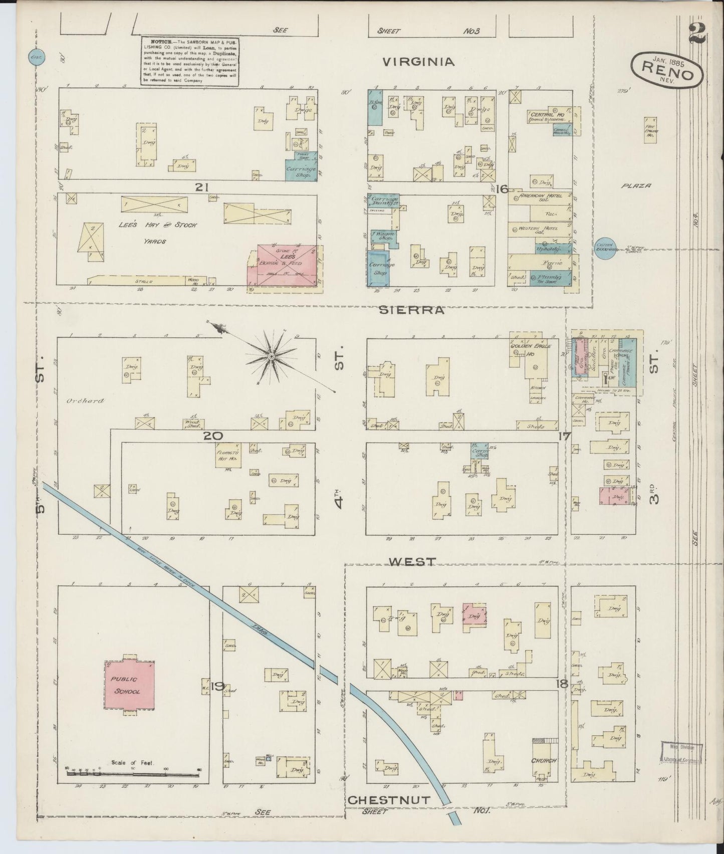 Sanborn Fire Insurance Map from Reno, Washoe County, Nevada (1885), Sheet #0002 - Historic Sanborn Fire Insurance Map Print, vintage old map wall art, antique decor, genealogy gift, Nevada Nevada map