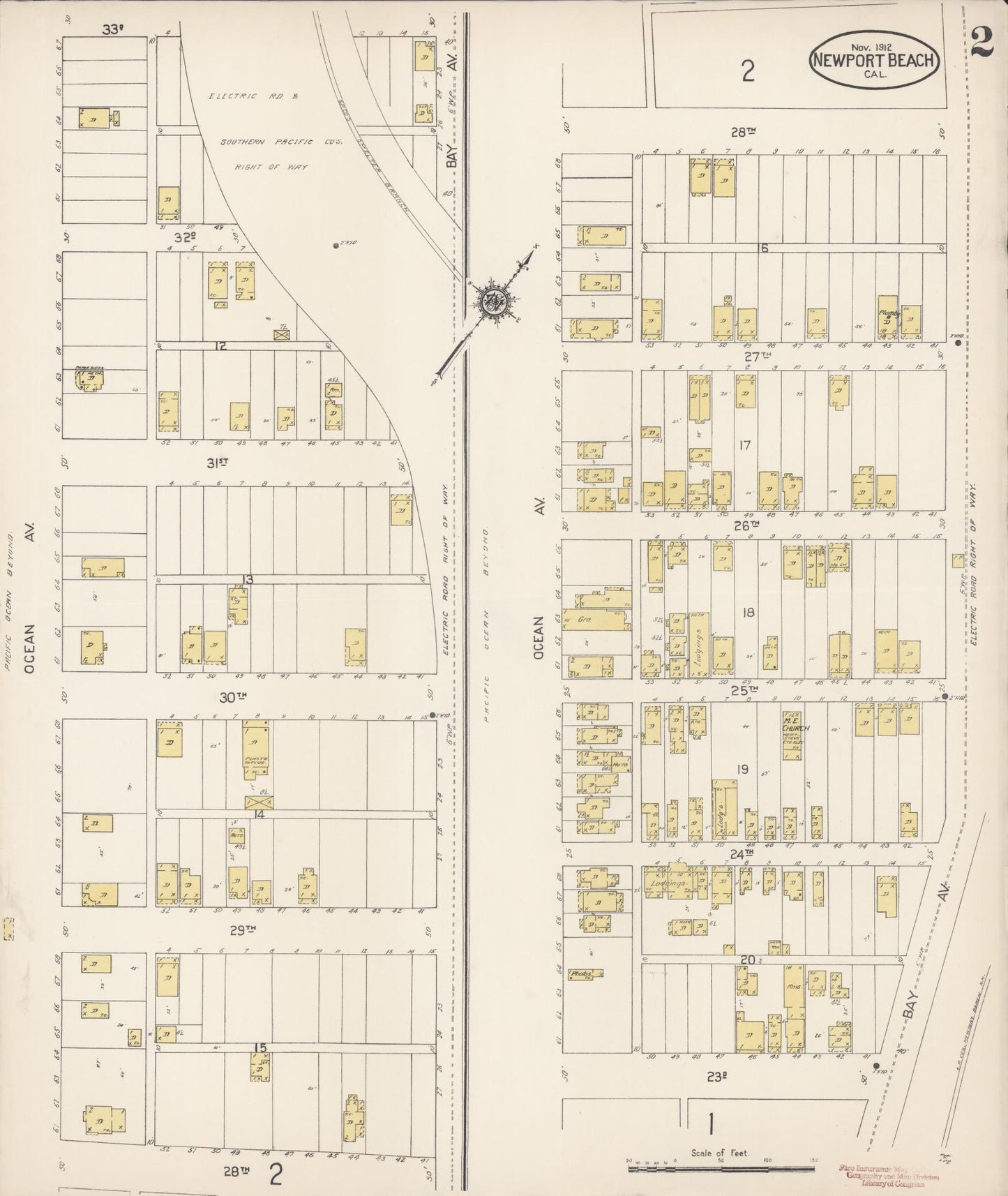 Sanborn Fire Insurance Map from Newport Beach, Orange County, California (1912), Sheet #0002 - Complete Map Set gallery image, historic Sanborn map, vintage wall art, California California