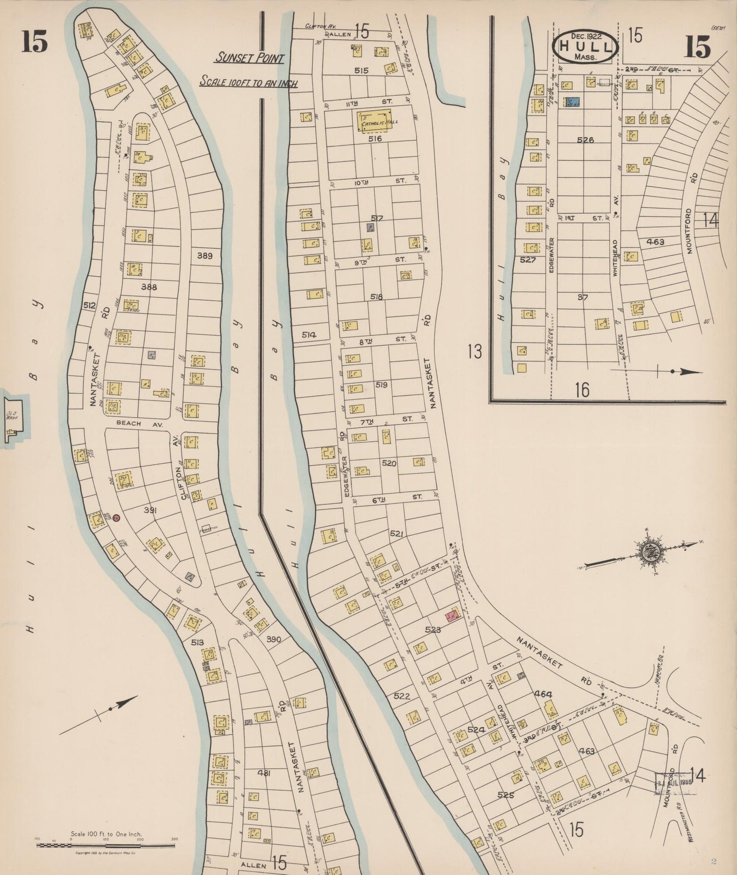Sanborn Fire Insurance Map from Hull, Plymouth County, Massachusetts (1922), Sheet #0015 - Historic Sanborn Fire Insurance Map Print, vintage old map wall art, antique decor, genealogy gift, Massachusetts Massachusetts map
