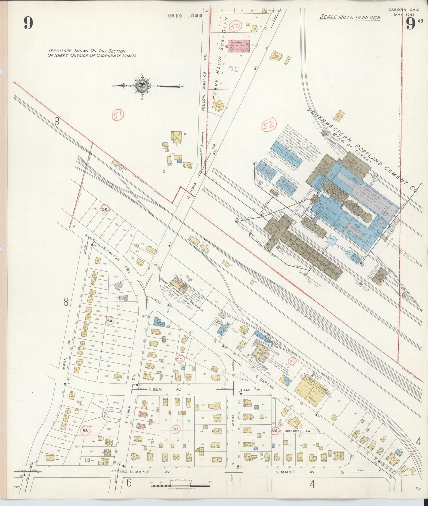 Sanborn Fire Insurance Map from Osborn, Greene County, Ohio (1943), Sheet #0009 - Complete Map Set gallery image, historic Sanborn map, vintage wall art, Ohio Ohio