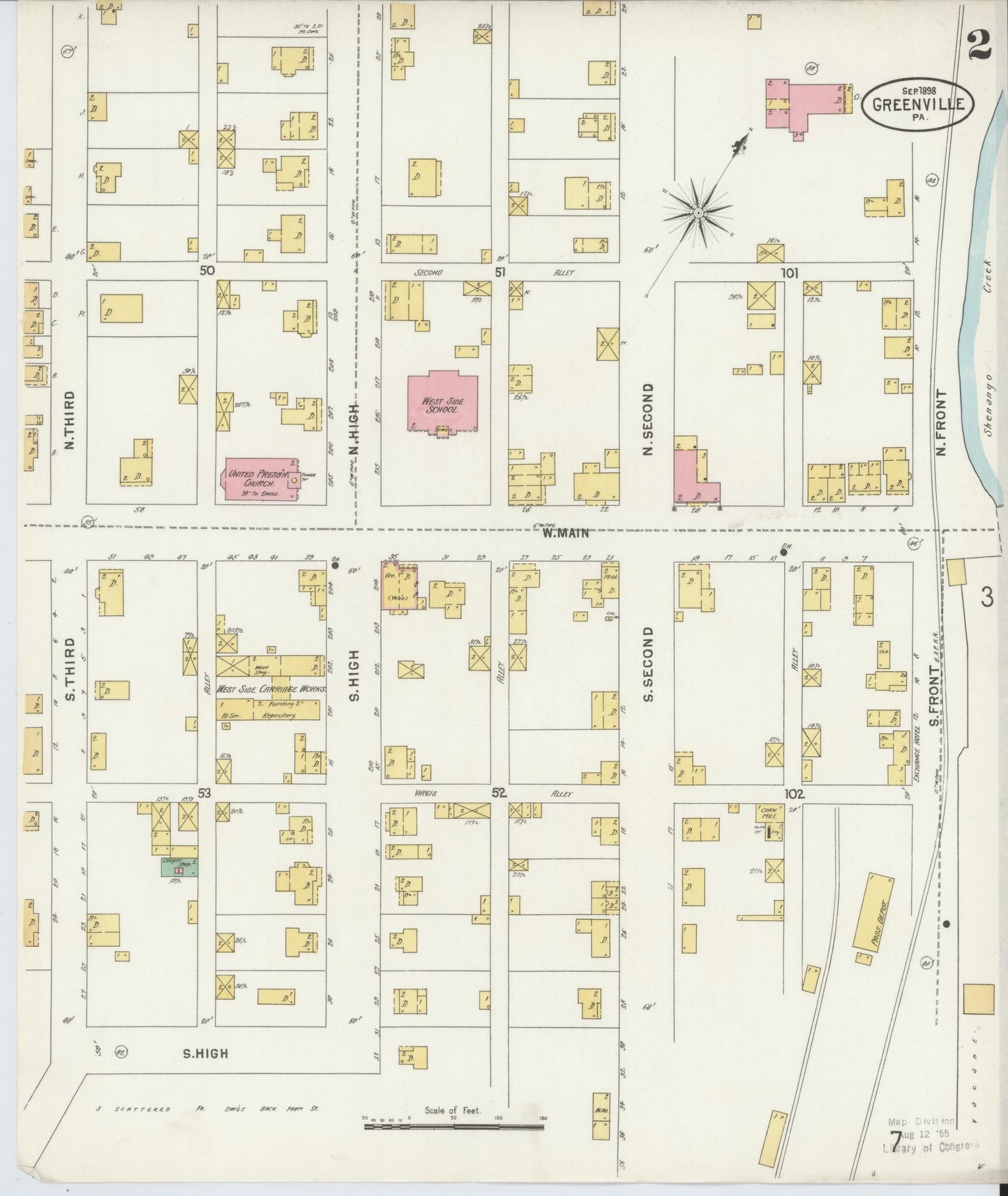 Sanborn Fire Insurance Map from Greenville, Mercer County, Pennsylvania (1898), Sheet #0002 - Historic Sanborn Fire Insurance Map Print, vintage old map wall art, antique decor, genealogy gift, Pennsylvania Pennsylvania map