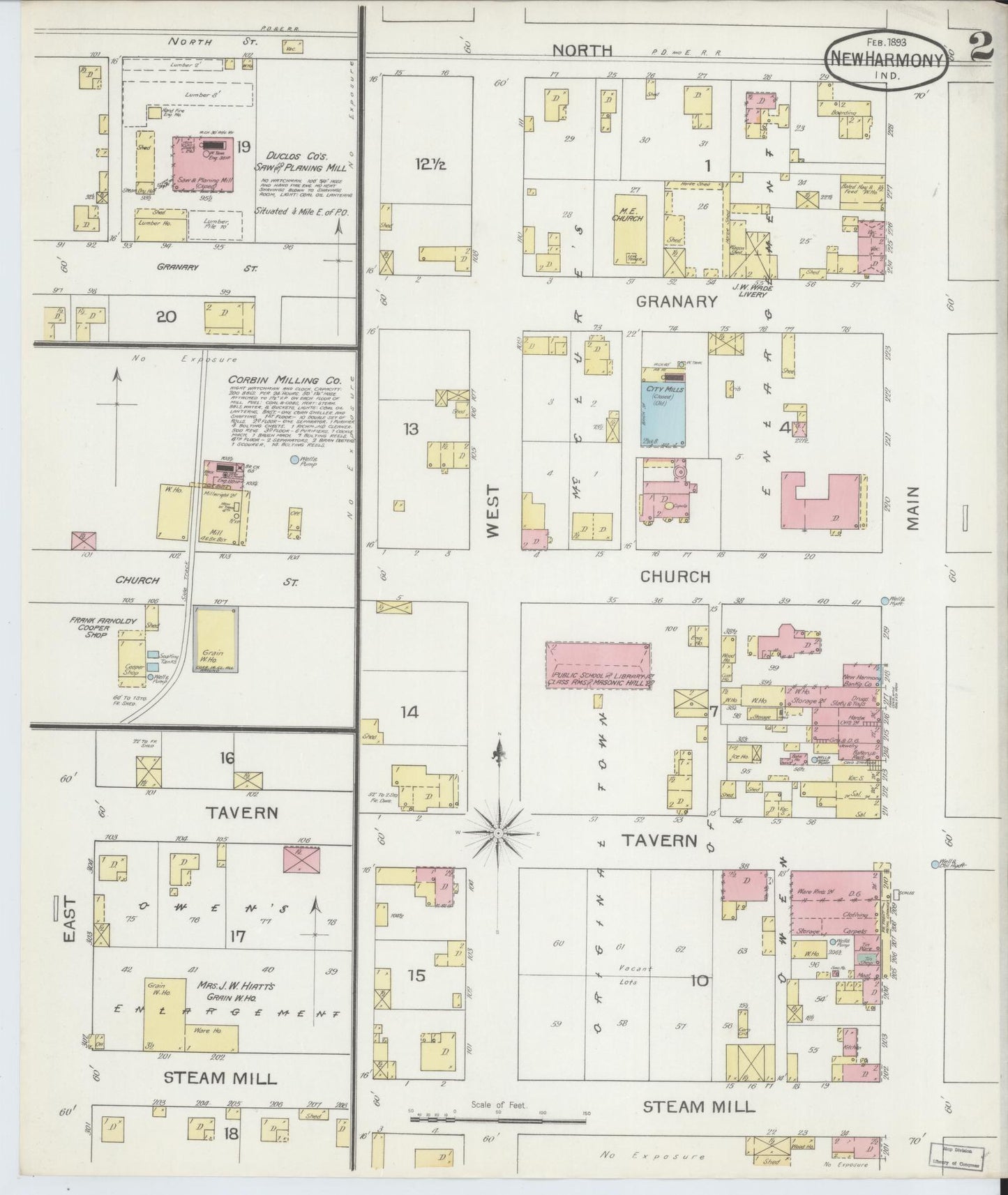 Sanborn Fire Insurance Map from New Harmony, Posey County, Indiana (1893), Sheet #0002 - Complete Map Set gallery image, historic Sanborn map, vintage wall art, Indiana Indiana