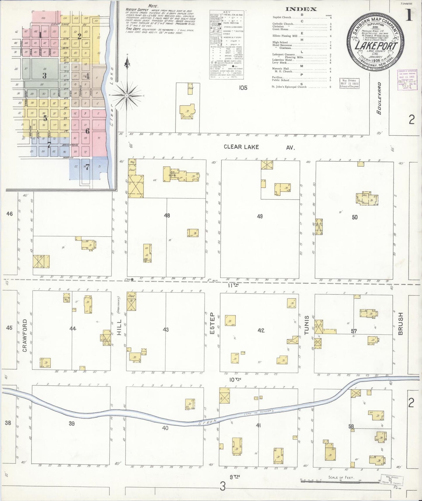 Sanborn Fire Insurance Map from Lakeport, Lake County, California (1905), Sheet #0001 - Historic Sanborn Fire Insurance Map Print, vintage old map wall art, antique decor, genealogy gift, California California map