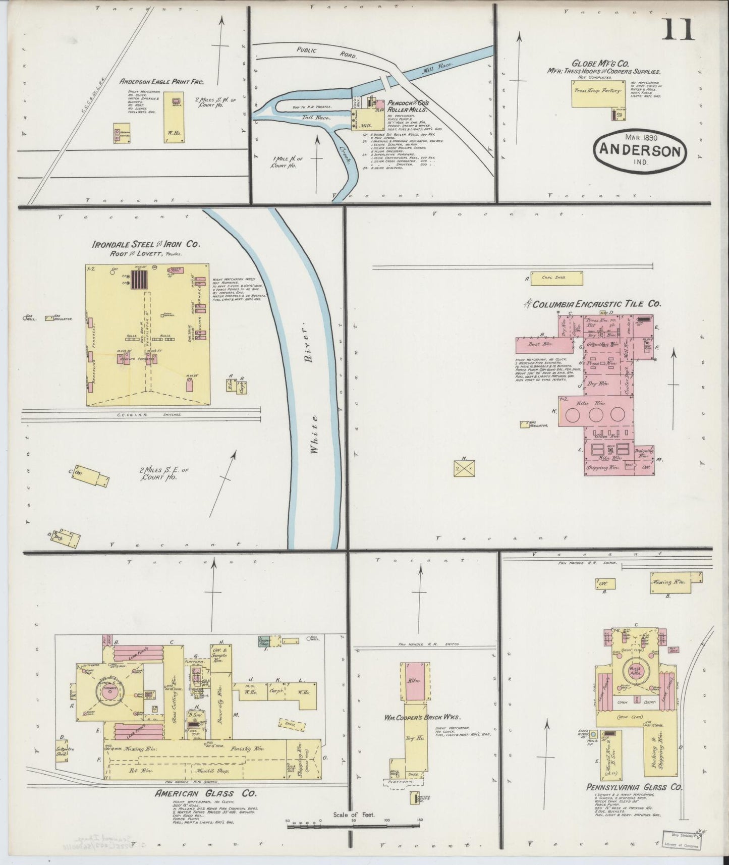 Sanborn Fire Insurance Map from Anderson, Madison County, Indiana (1890), Sheet #0011 - Historic Sanborn Fire Insurance Map Print, vintage old map wall art, antique decor, genealogy gift, Indiana Indiana map