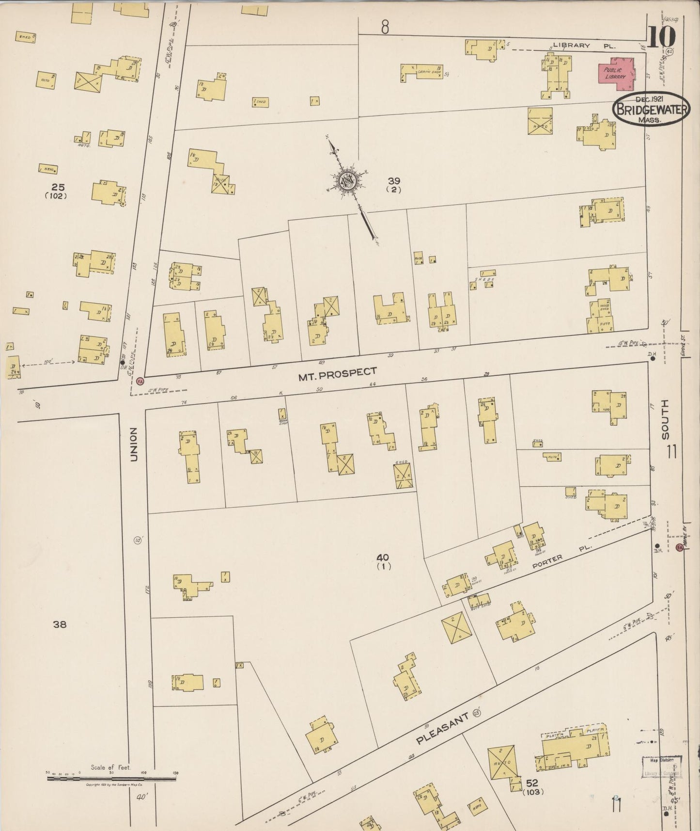 Sanborn Fire Insurance Map from Bridgewater, Plymouth County, Massachusetts (1921), Sheet #0010 - Historic Sanborn Fire Insurance Map Print, vintage old map wall art, antique decor, genealogy gift, Massachusetts Massachusetts map