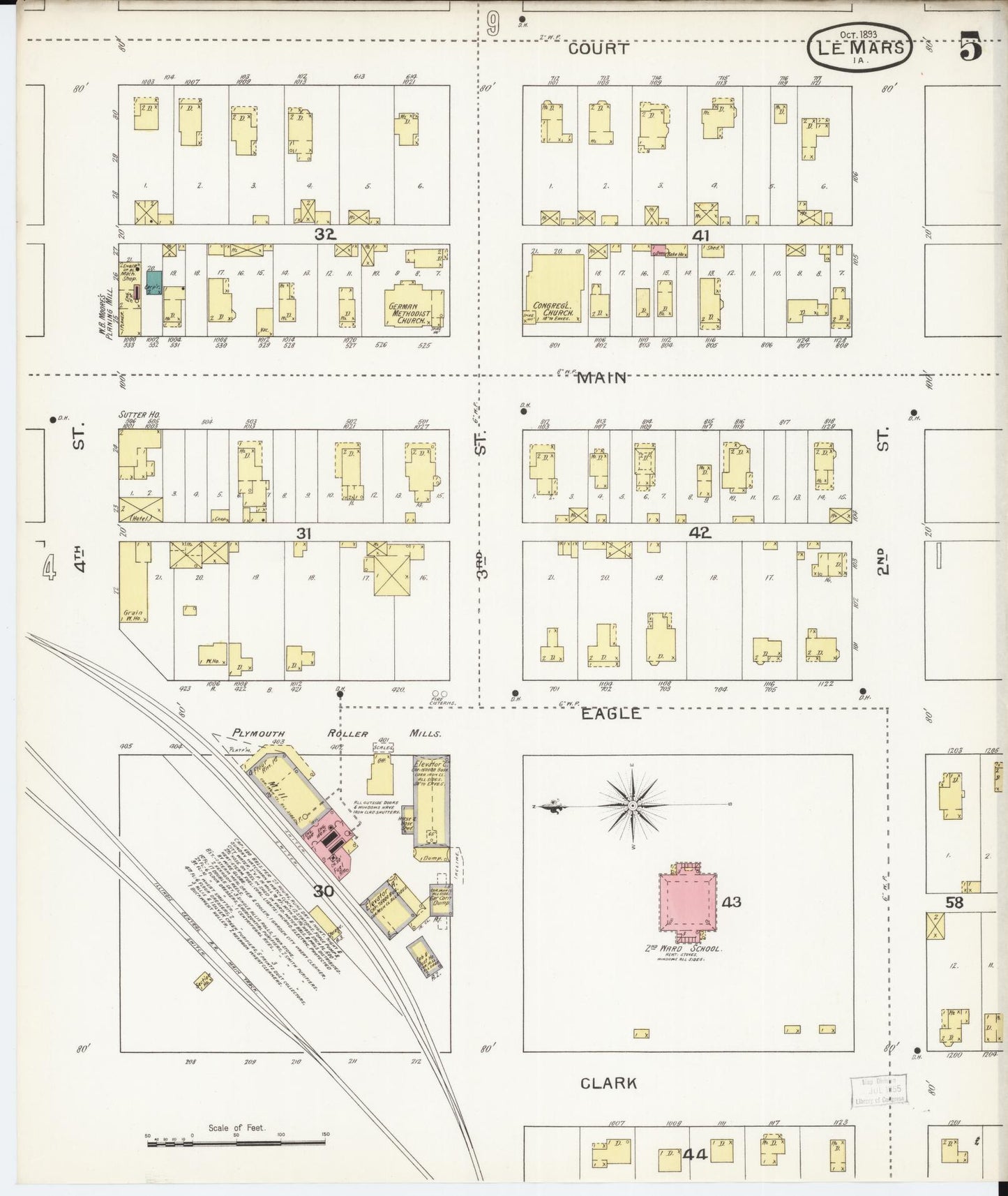 Sanborn Fire Insurance Map from Le Mars, Plymouth County, Iowa (1893), Sheet #0005 - Historic Sanborn Fire Insurance Map Print, vintage old map wall art