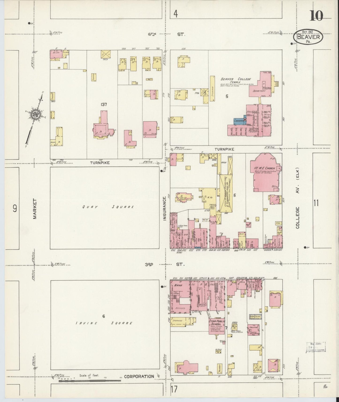 Sanborn Fire Insurance Map from Beaver, Beaver County, Pennsylvania (1912), Sheet #0010 - Historic Sanborn Fire Insurance Map Print, vintage old map wall art, antique decor, genealogy gift, Pennsylvania Pennsylvania map