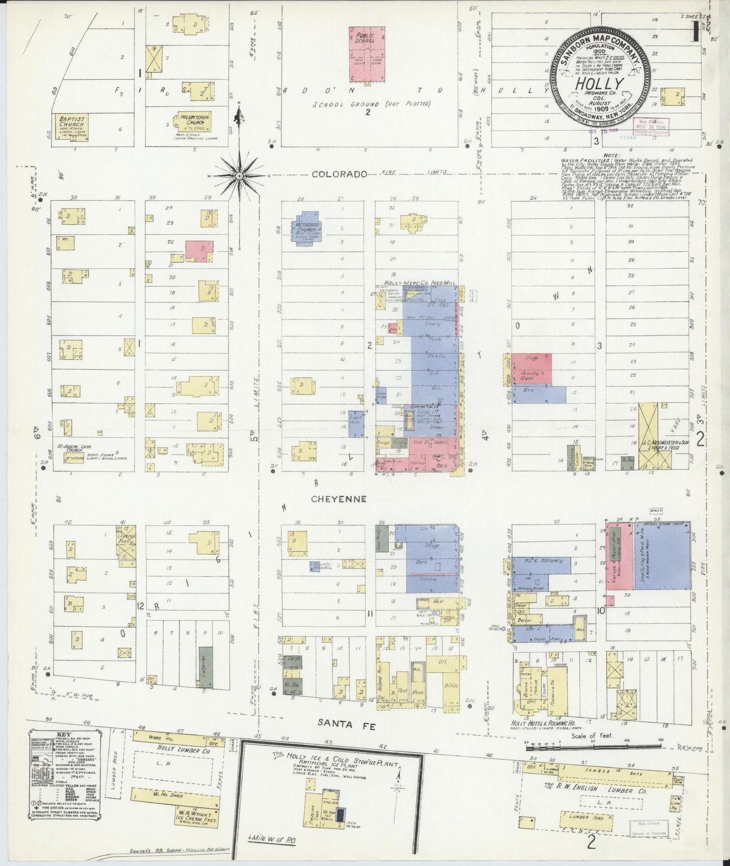 Sanborn Fire Insurance Map from Holly, Prowers County, Colorado (1909), Sheet #0001 - Historic Sanborn Fire Insurance Map Print, vintage old map wall art, antique decor, genealogy gift, Colorado Colorado map