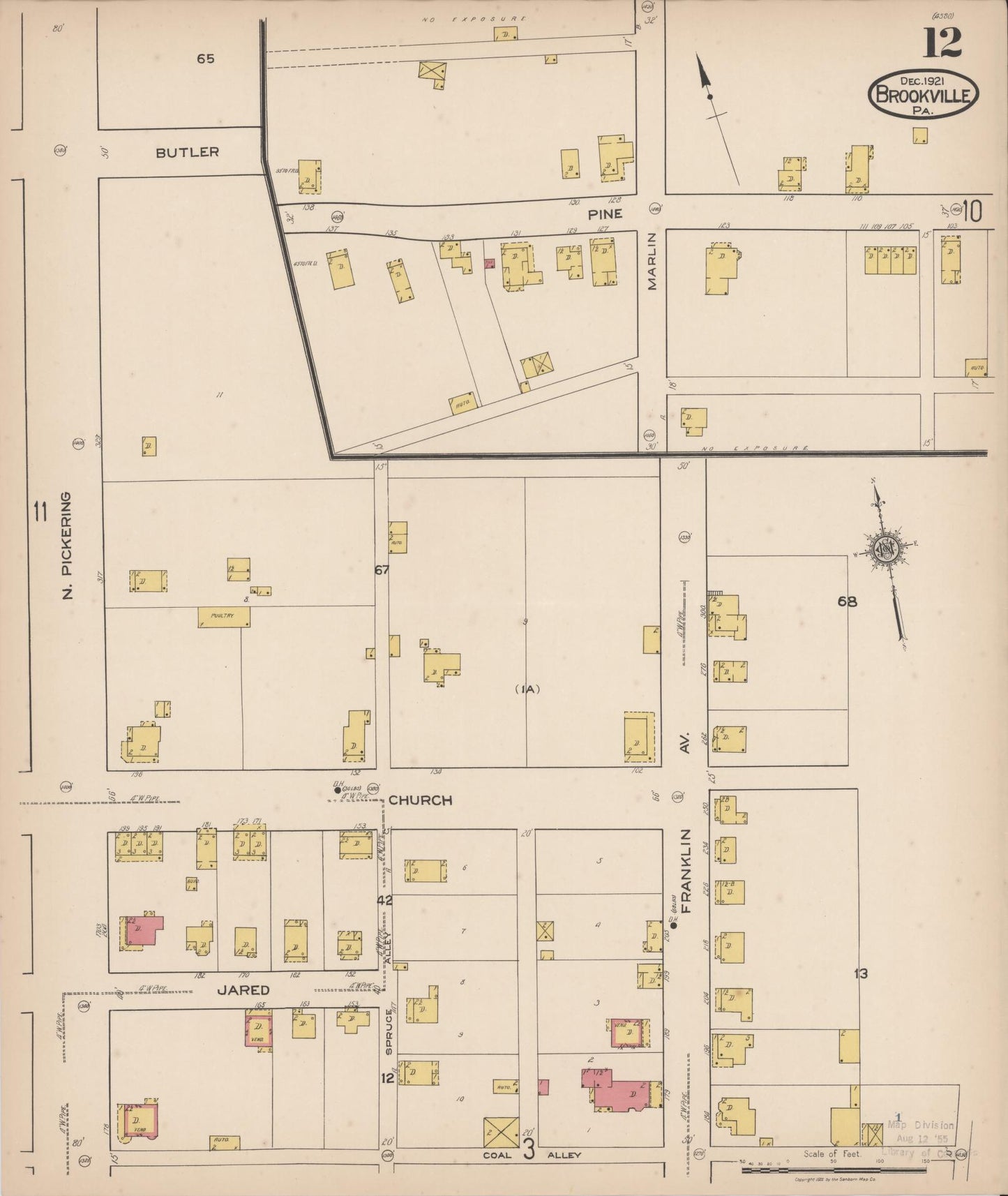 Sanborn Fire Insurance Map from Brookville, Jefferson County, Pennsylvania (1921), Sheet #0012 - Historic Sanborn Fire Insurance Map Print, vintage old map wall art, antique decor, genealogy gift, Pennsylvania Pennsylvania map