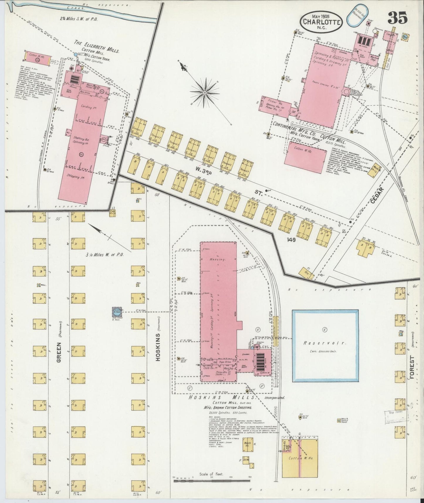 Sanborn Fire Insurance Map from Charlotte, Mecklenburg County, North Carolina (1905), Sheet #0035 - Historic Sanborn Fire Insurance Map Print, vintage old map wall art, antique decor, genealogy gift, North Carolina North Carolina map