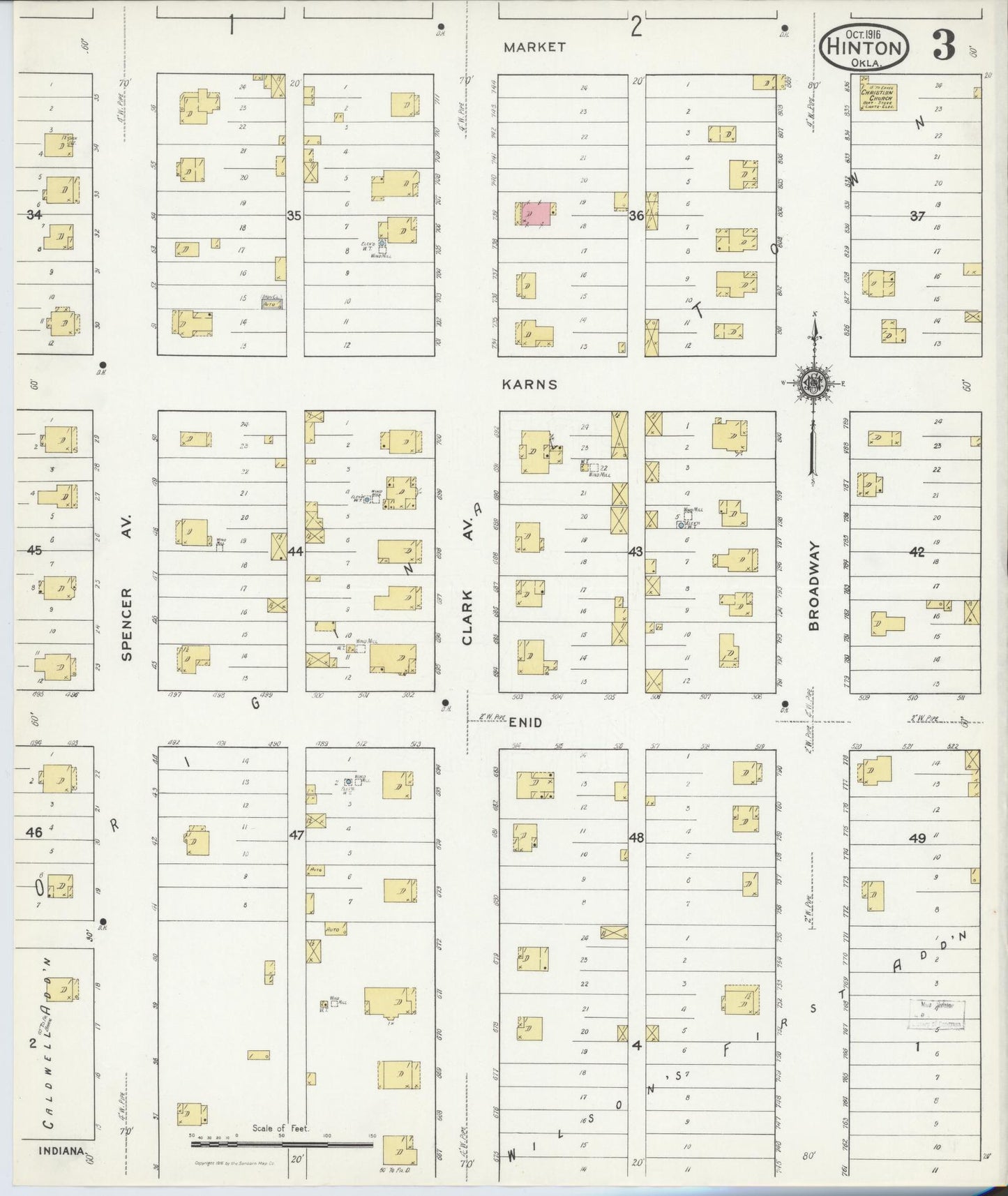Sanborn Fire Insurance Map from Hinton, Caddo County, Oklahoma (1916), Sheet #0003 - Complete Map Set gallery image, historic Sanborn map, vintage wall art, Oklahoma Oklahoma