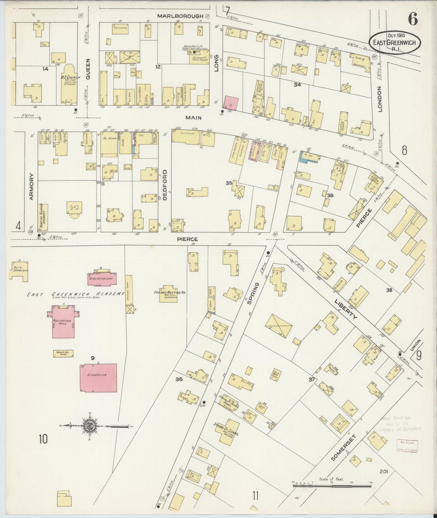 Sanborn Fire Insurance Map from East Greenwich, Kent County, Rhode Island (1910), Sheet #0006 - Historic Sanborn Fire Insurance Map Print, vintage old map wall art, antique decor, genealogy gift, Rhode Island Rhode Island map