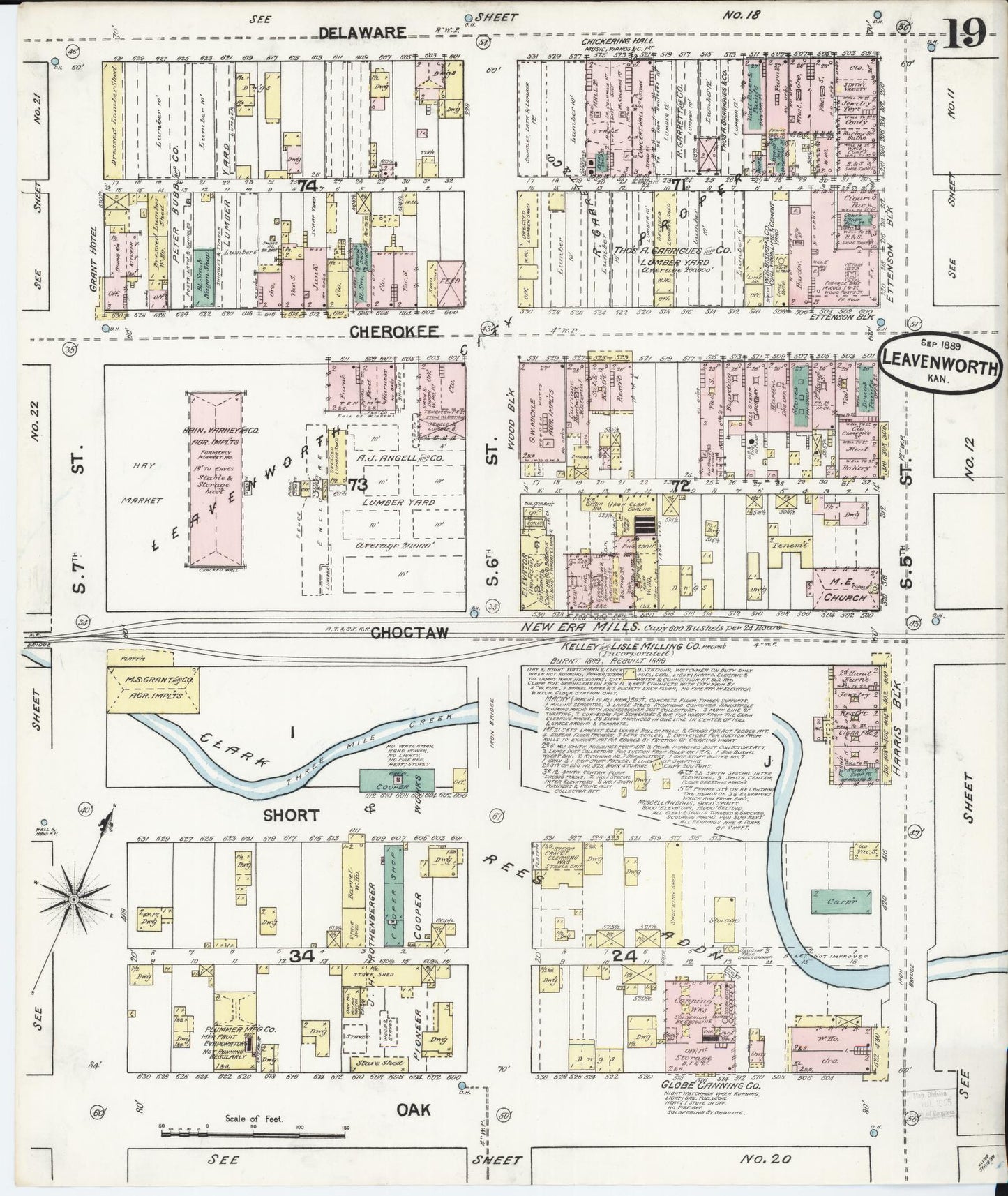 Sanborn Fire Insurance Map from Leavenworth, Leavenworth County, Kansas (1889), Sheet #0020 - Historic Sanborn Fire Insurance Map Print, vintage old map wall art, antique decor, genealogy gift, Kansas Kansas map