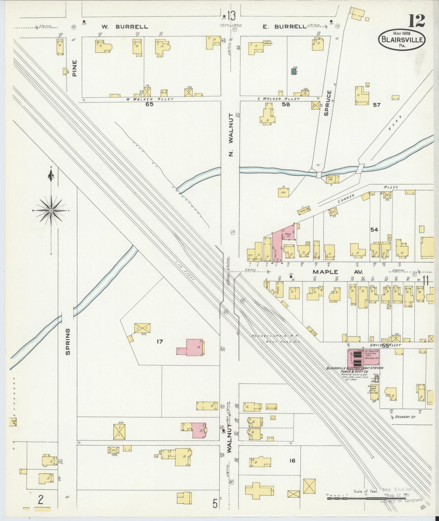 Sanborn Fire Insurance Map from Blairsville, Indiana County, Pennsylvania (1909), Sheet #0012 - Historic Sanborn Fire Insurance Map Print, vintage old map wall art, antique decor, genealogy gift, Pennsylvania Pennsylvania map