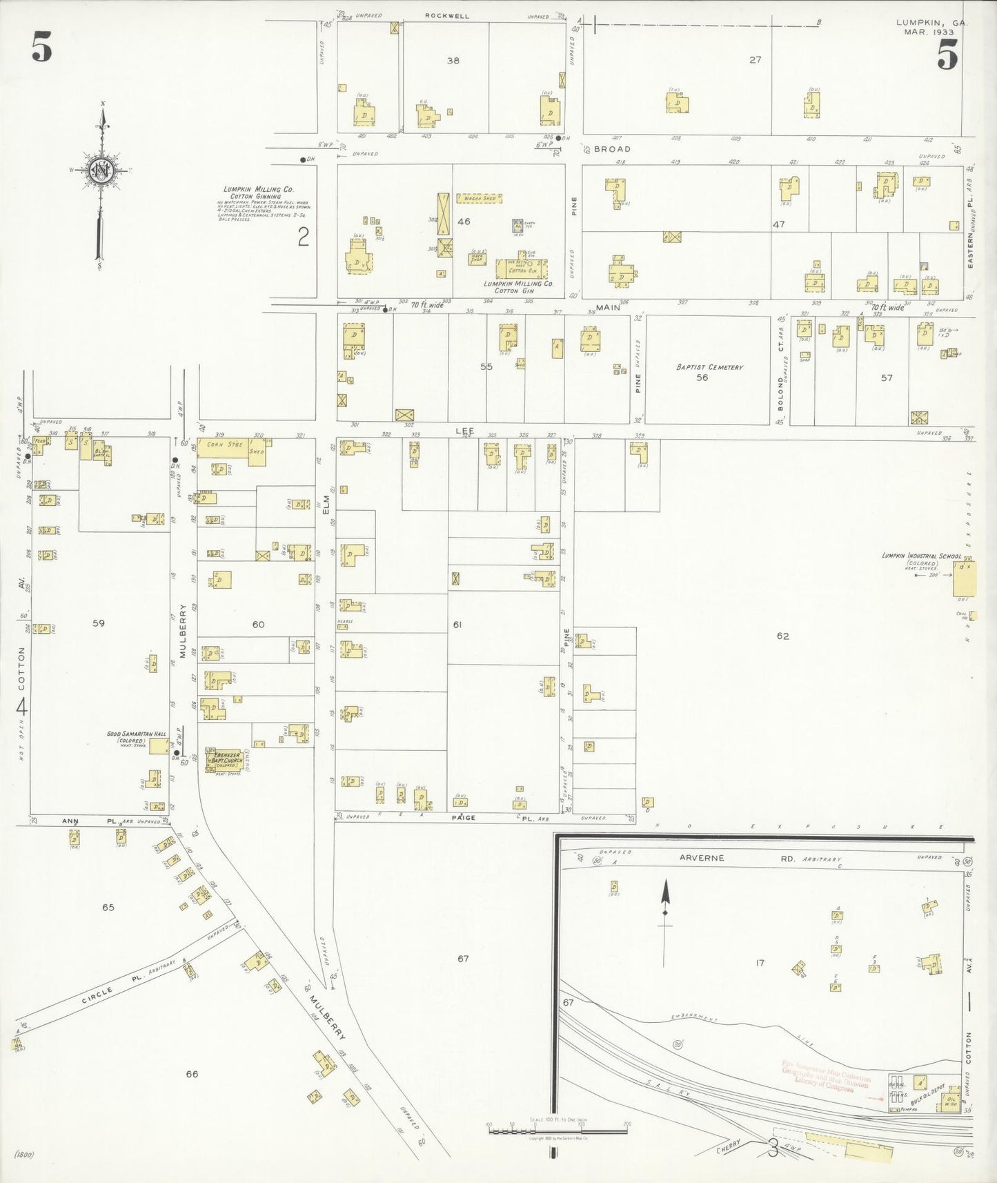 Sanborn Fire Insurance Map from Lumpkin, Stewart County, Georgia (1933), Sheet #0005 - Historic Sanborn Fire Insurance Map Print, vintage old map wall art, antique decor, genealogy gift, Georgia Georgia map