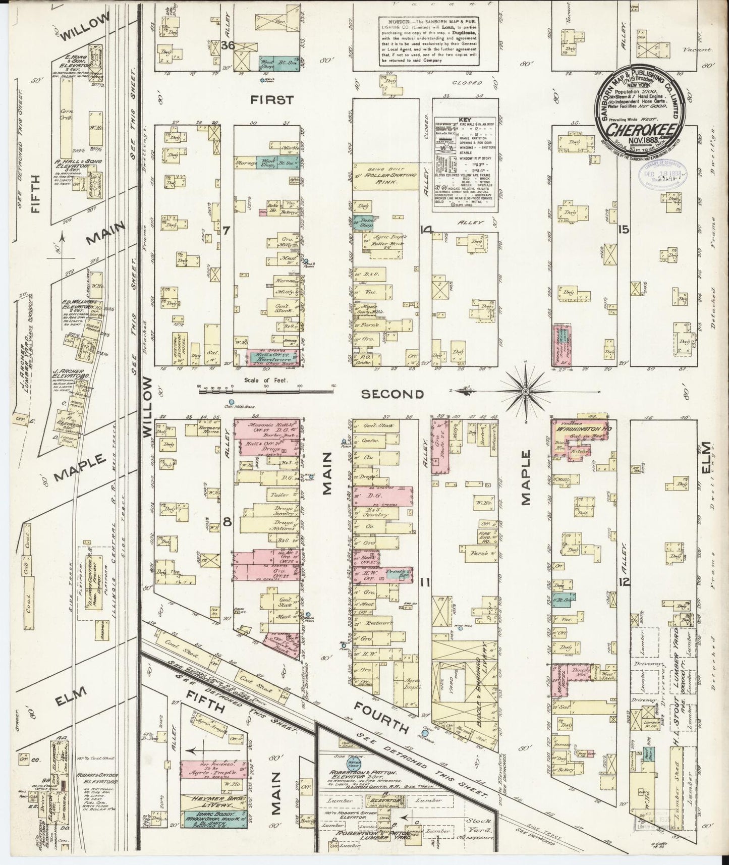 Sanborn Fire Insurance Map from Cherokee, Cherokee County, Iowa (1883), Sheet #0001 - Historic Sanborn Fire Insurance Map Print, vintage old map wall art