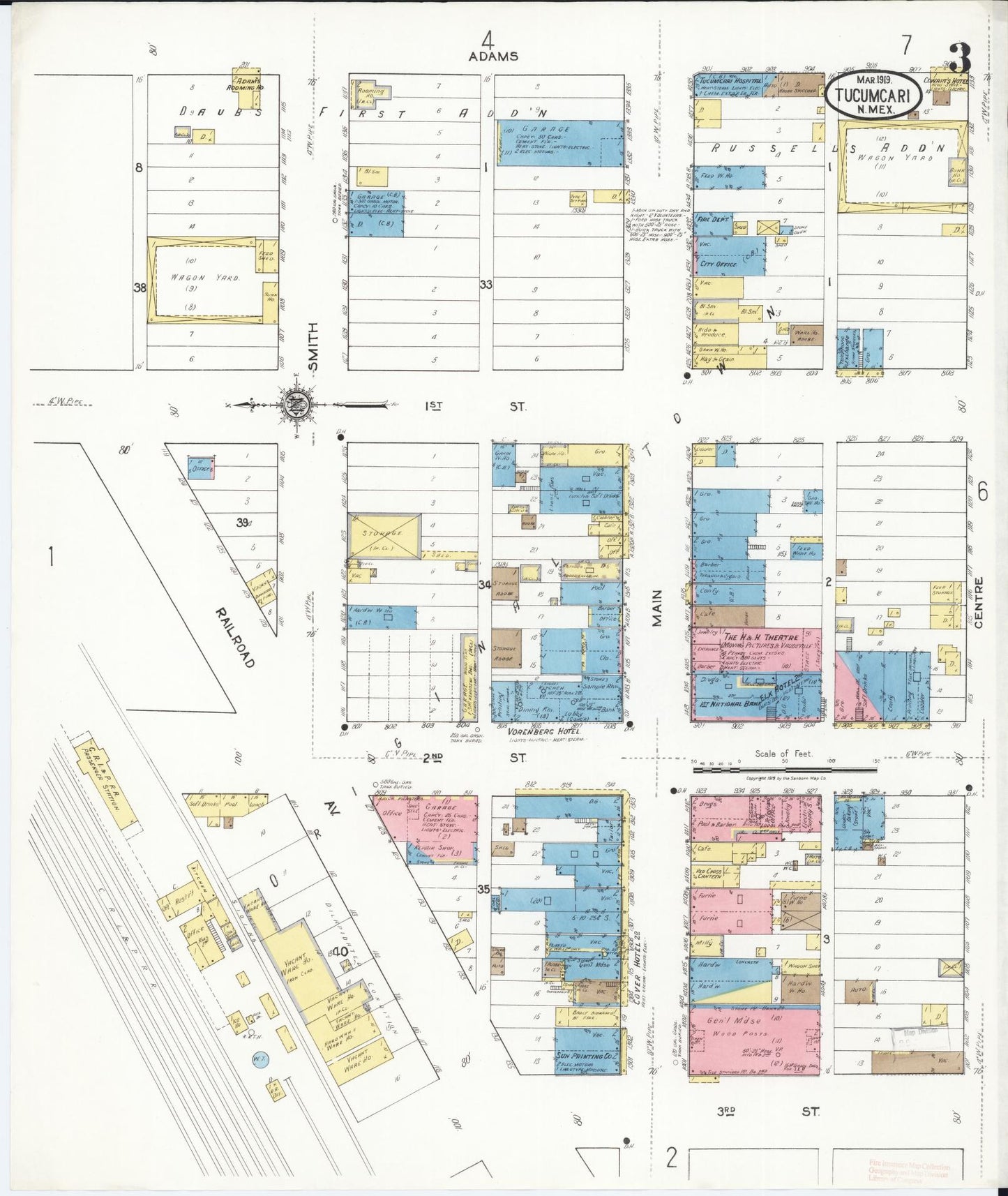 Sanborn Fire Insurance Map from Tucumcari, Quay County, New Mexico (1919), Sheet #0003 - Historic Sanborn Fire Insurance Map Print, vintage old map wall art, antique decor, genealogy gift, New Mexico New Mexico map