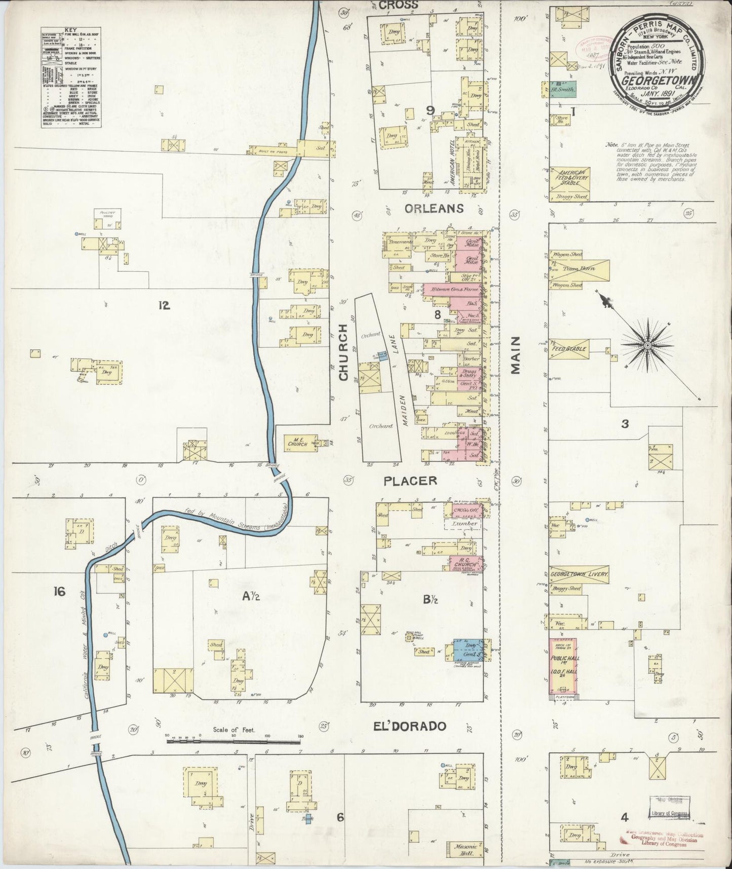 Sanborn Fire Insurance Map from Georgetown, El Dorado County, California (1891), Sheet #0001 - Historic Sanborn Fire Insurance Map Print, vintage old map wall art, antique decor, genealogy gift, California California map