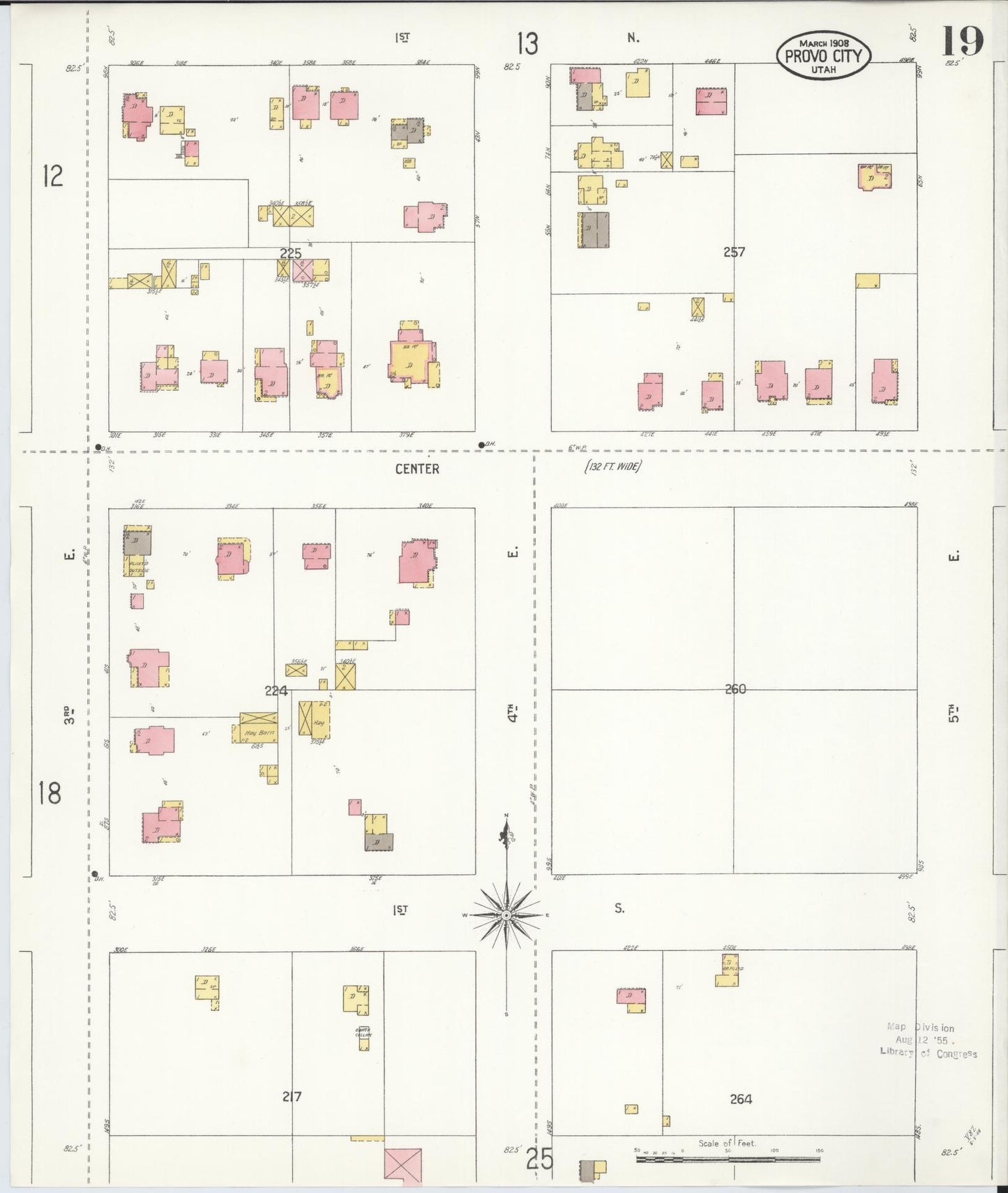 Sanborn Fire Insurance Map from Provo, Utah County, Utah (1908), Sheet #0019 - Historic Sanborn Fire Insurance Map Print, vintage old map wall art, antique decor, genealogy gift, Provo Utah map
