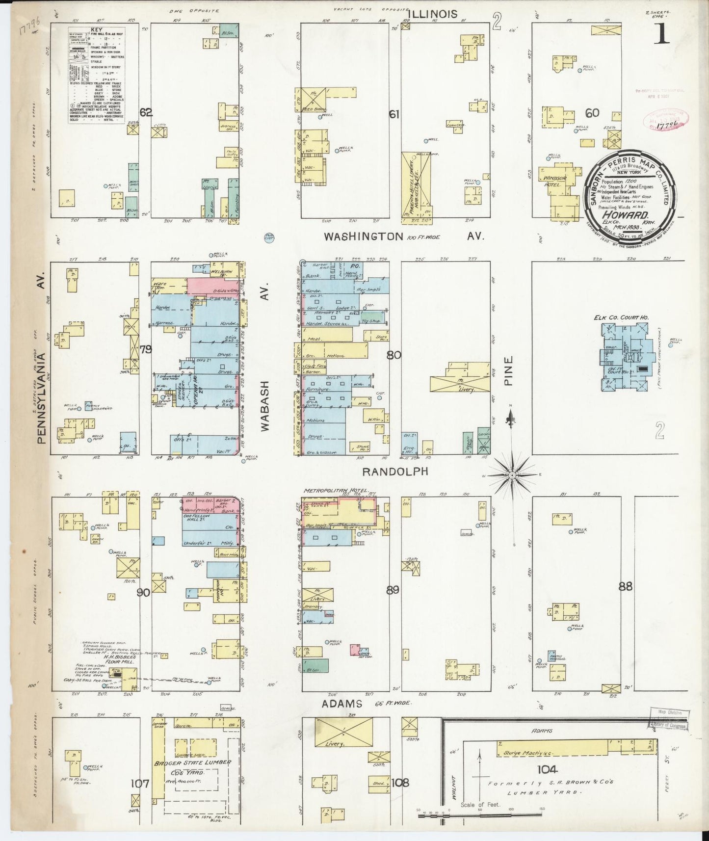 Sanborn Fire Insurance Map from Howard, Elk County, Kansas (1893), Sheet #0001 - Historic Sanborn Fire Insurance Map Print, vintage old map wall art, antique decor, genealogy gift, Kansas Kansas map