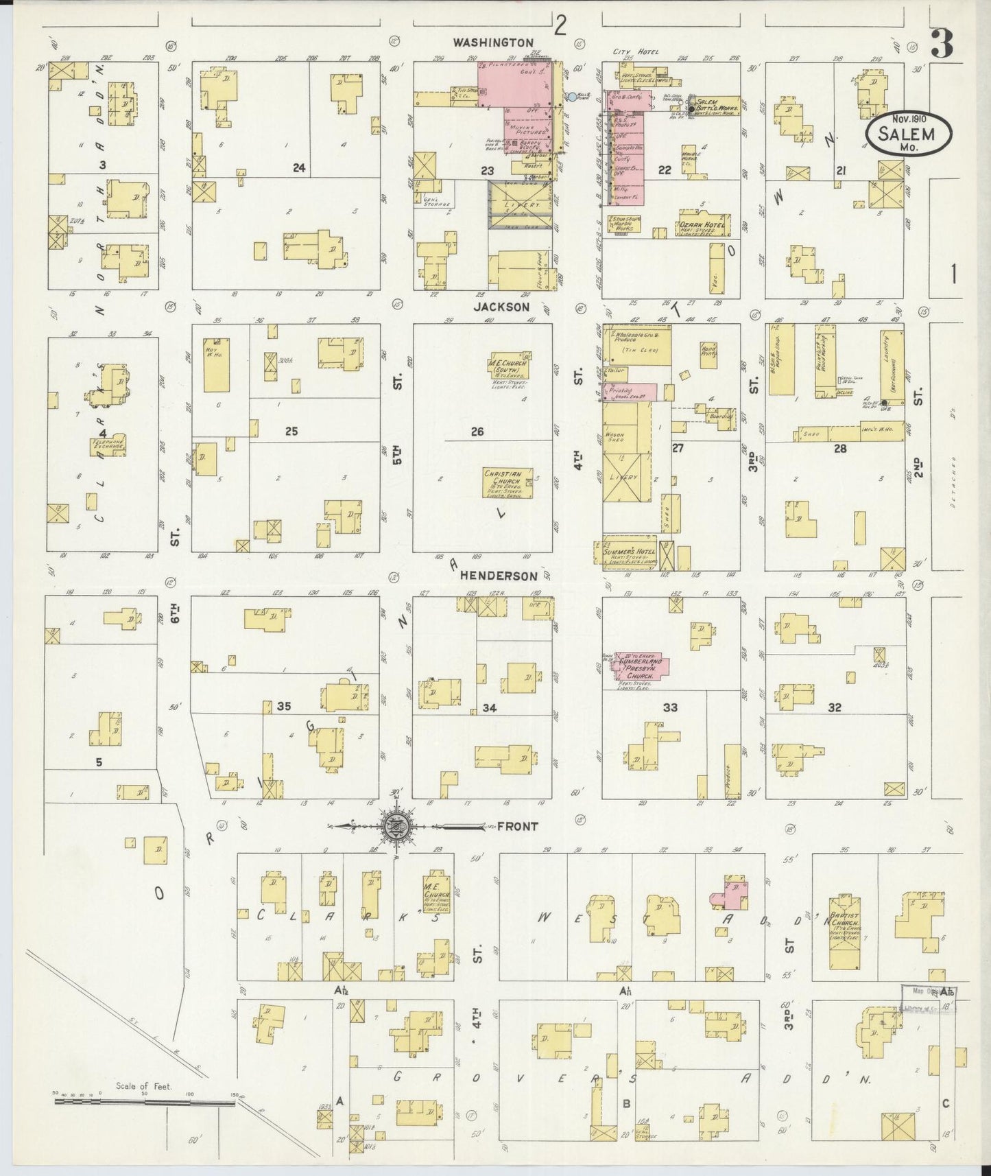Sanborn Fire Insurance Map from Salem, Dent County, Missouri (1910), Sheet #0003 - Historic Sanborn Fire Insurance Map Print, vintage old map wall art, antique decor, genealogy gift, Missouri Missouri map