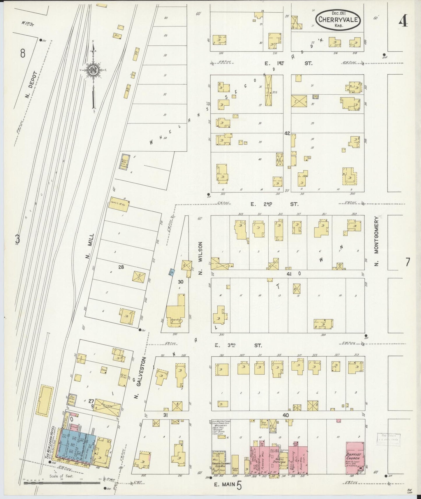 Sanborn Fire Insurance Map from Cherryvale, Montgomery County, Kansas (1911), Sheet #0004 - Historic Sanborn Fire Insurance Map Print, vintage old map wall art, antique decor, genealogy gift, Kansas Kansas map