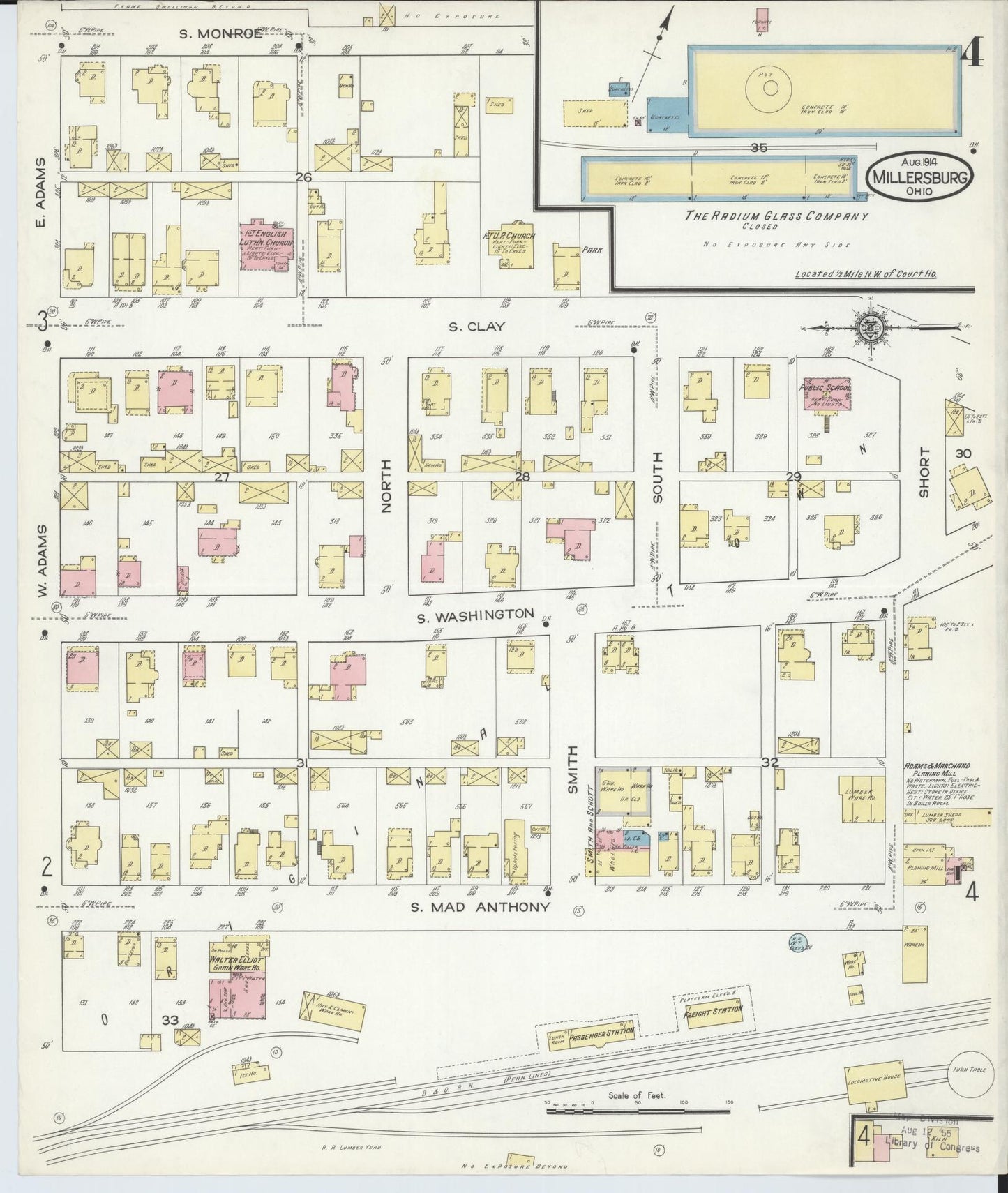 Sanborn Fire Insurance Map from Millersburg, Holmes County, Ohio (1914), Sheet #0004 - Historic Sanborn Fire Insurance Map Print, vintage old map wall art, antique decor, genealogy gift, Ohio Ohio map