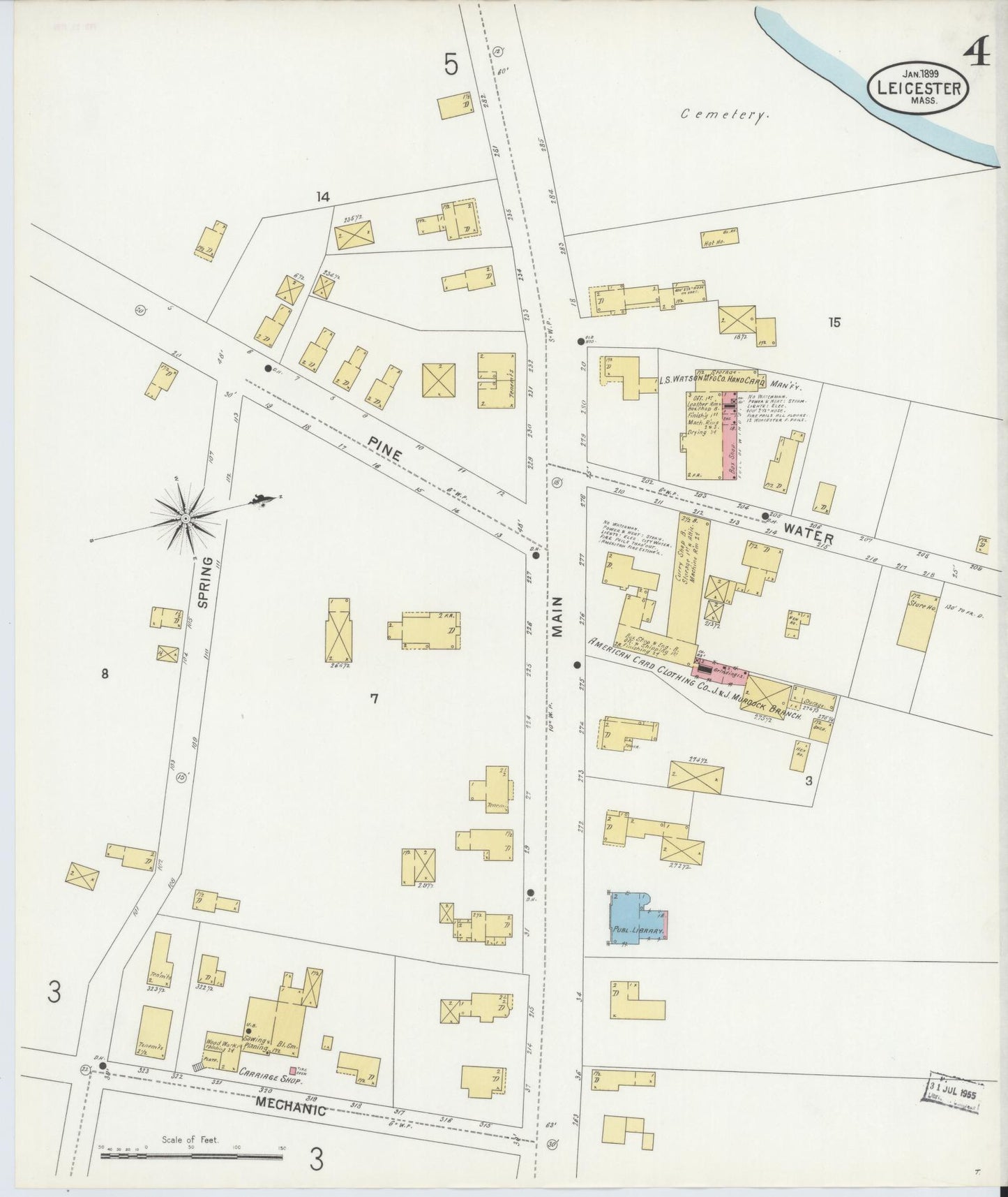 Sanborn Fire Insurance Map from Leicester, Worcester County, Massachusetts (1889), Sheet #0004 - Historic Sanborn Fire Insurance Map Print, vintage old map wall art, antique decor, genealogy gift, Massachusetts Massachusetts map